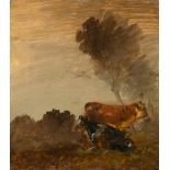 Wilhelm Busch1832 Wiedensahl - Mechtshausen 1908Liegende und stehende Kuh im Schatten eines BaumesÖl