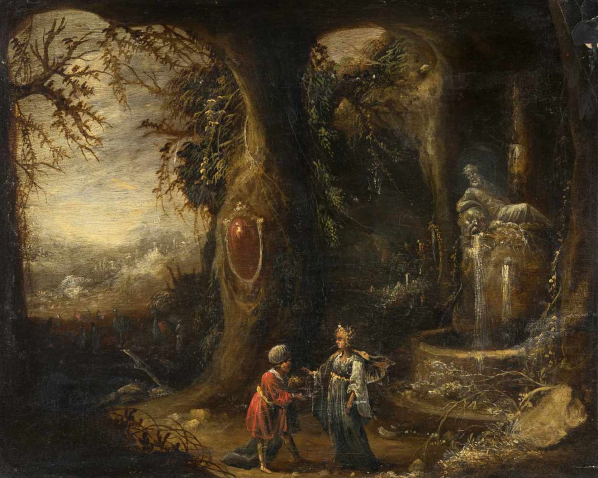 Rombout Van Troyenum 1605 - Amsterdam - 1650Grotteninterieur mit der Begegnung von Eliezer und