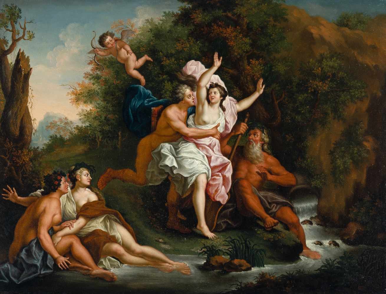 Noel-Nicolas Coypel1690 - Paris - 1734Apoll und DaphneÖl auf Kupfer. (Nach 1720). 42,3 x 55,5 cm.Die
