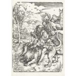 Albrecht Dürer1471 - Nürnberg - 1528Samson tötet den LöwenHolzschnitt auf Bütten. (Um 1497/98). 42,7