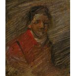 Wilhelm Busch1832 Wiedensahl - Mechtshausen 1908Brustbild eines jungen Mannes in roter JackeÖl auf