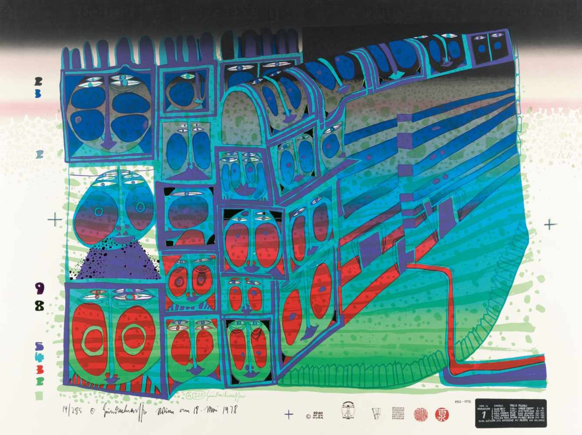 Friedensreich Hundertwasser1928 Wien - Pazifik 2000Nachtzug (Variation 1)Farbige Serigraphie mit