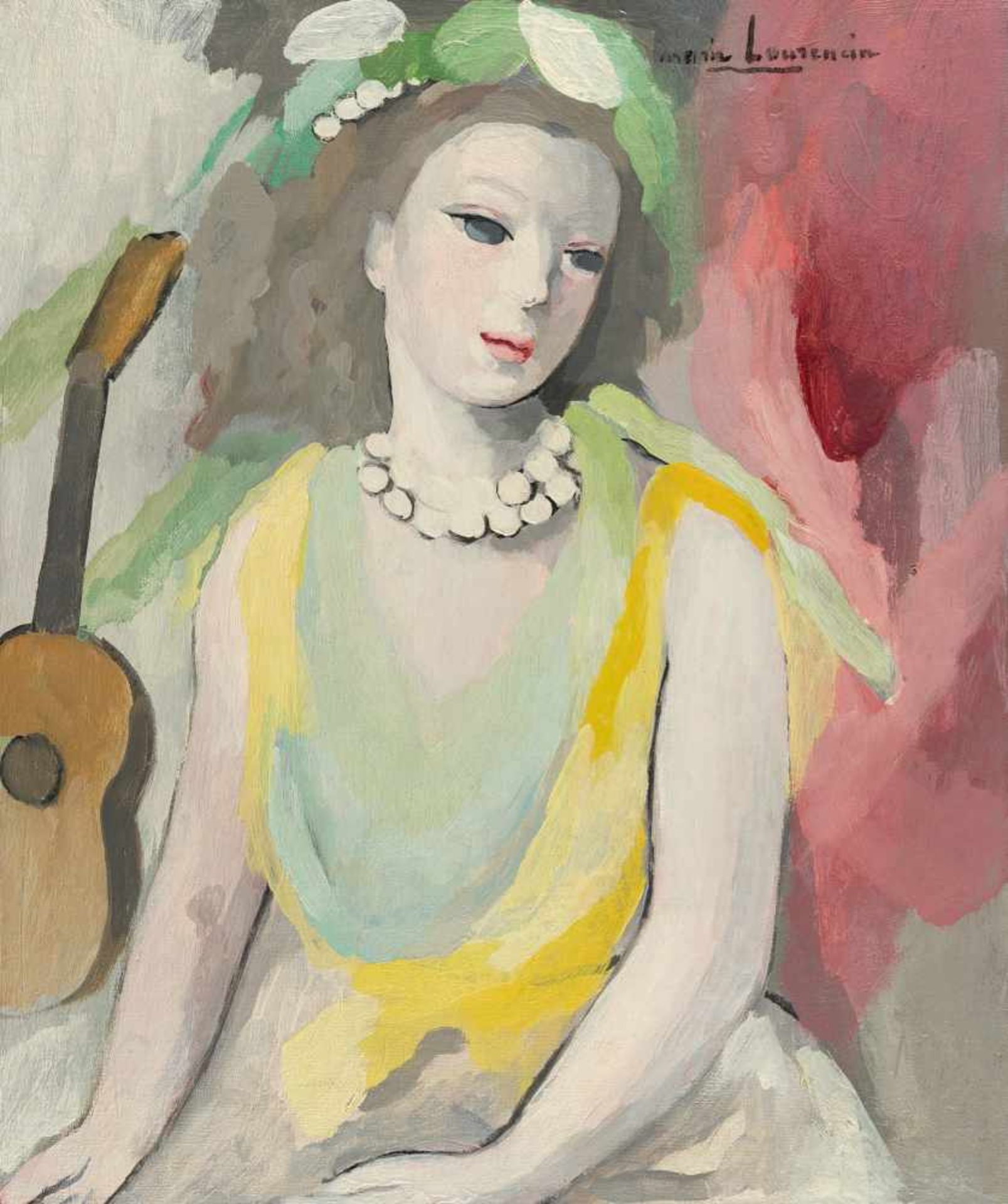 Marie Laurencin1885 - Paris - 1956Jeune femme à la guitare0Öl auf Leinwand, doubliert. (Späte 1940er