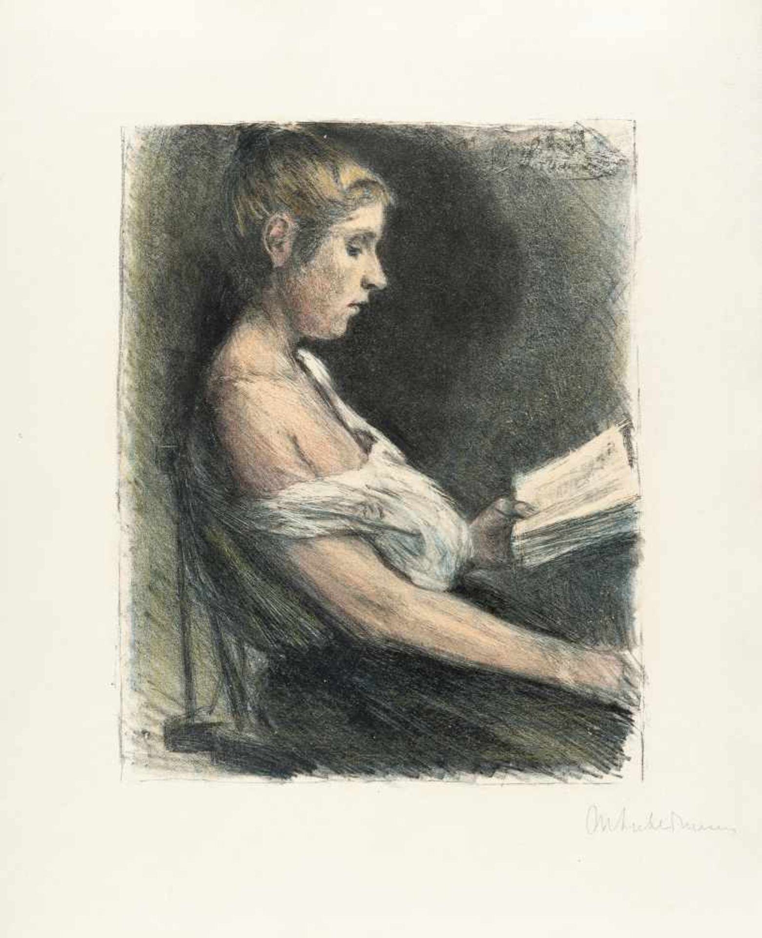 Max Liebermann1847 - Berlin - 1935Lesendes MädchenFarbige Lithographie auf festem Velin. (1896). Ca.