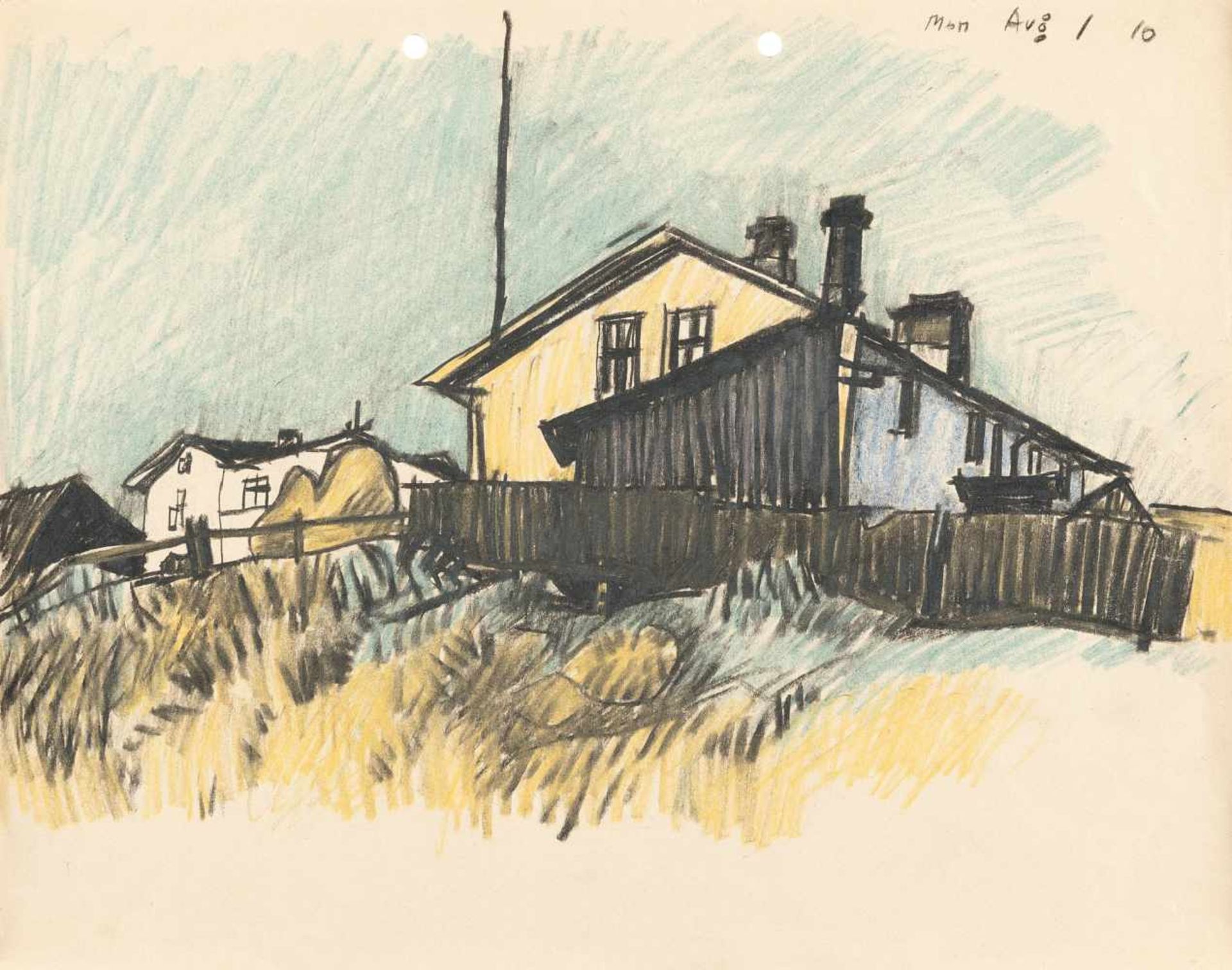 zurückgezogenLyonel Feininger 1871 - New York - 1956 Houses of Usedom Coloured pencil on fine