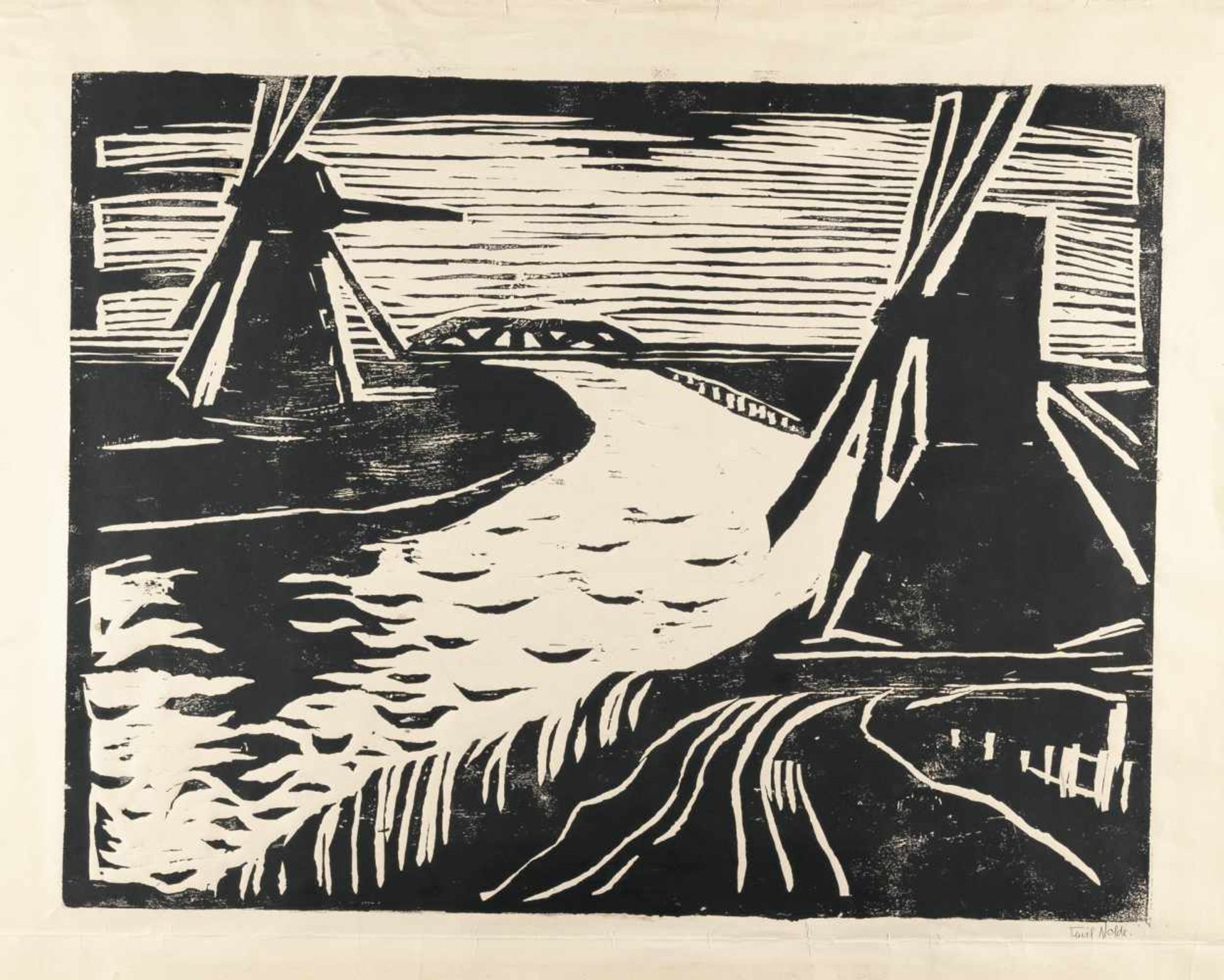 Emil Nolde1867 Nolde - Seebüll 1956„Mühlen“Holzschnitt auf festem Velin. (1922). Ca. 55,5 x 72 cm (