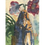 Emil Nolde1867 Nolde - Seebüll 1956Zwei große Amaryllisblüten mit HeiligenfigurAquarell auf feinem