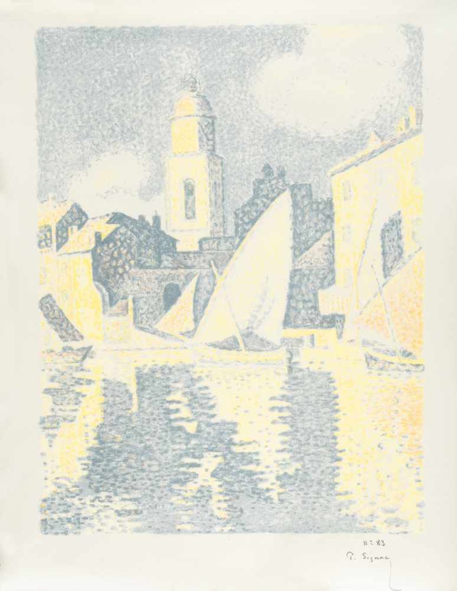 Paul Signac 1863 - Paris - 1935 Saint-Tropez: Le Port Farbige Lithographie auf feinstrukturiertem