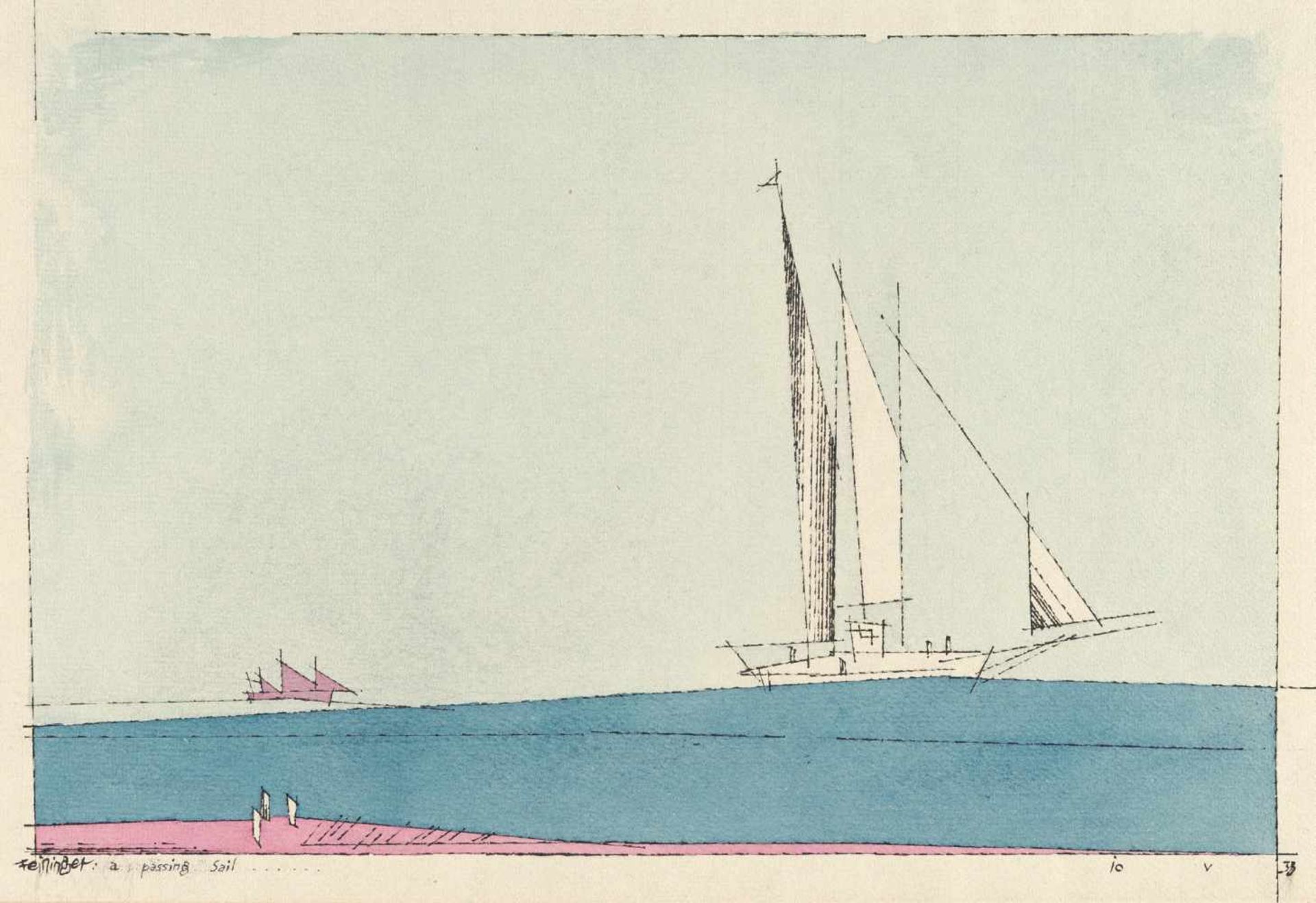 Lyonel Feininger1871 - New York - 1956„a passing Sail“Aquarell und Tusche auf Bütten von Hahnemühle.