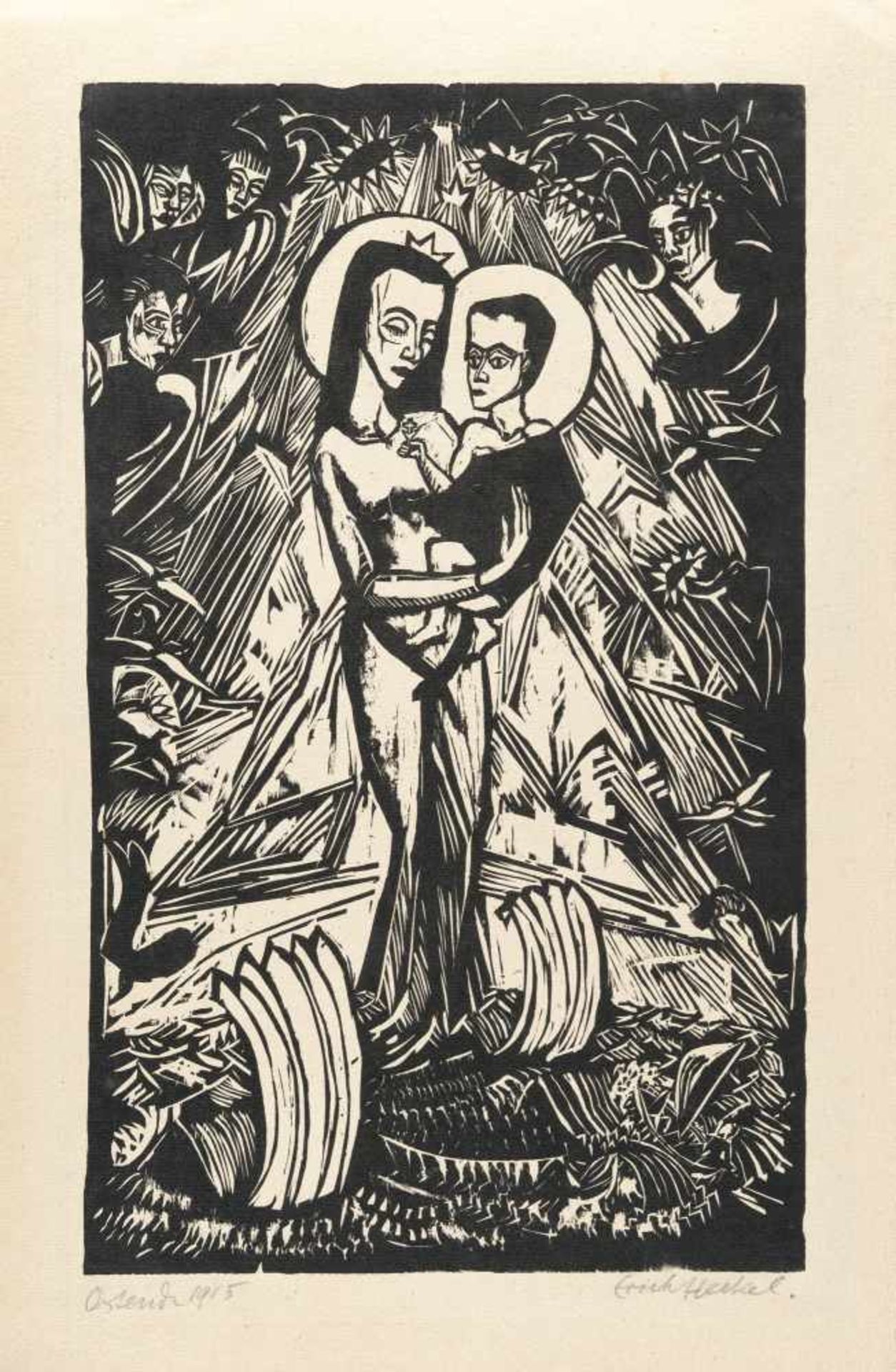 Erich Heckel1883 Döbeln/Sachsen - Radolfzell 1970Madonna von „Ostende“Holzschnitt auf leicht