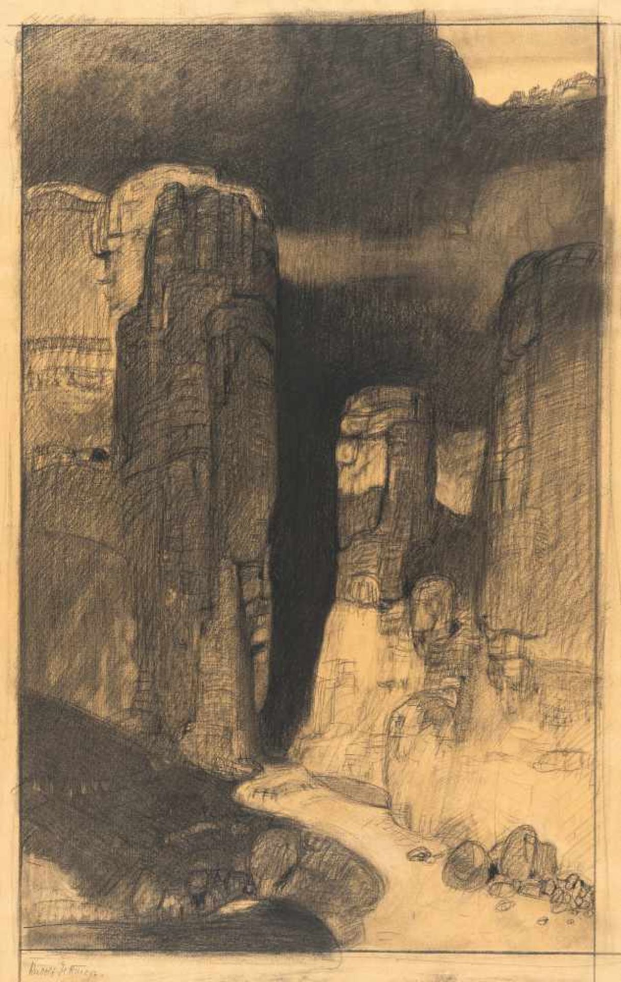 Rudolf Jettmar1869 Zawodzie bei Krakau - Wien 1939Felslandschaft (Am Tor der Unterwelt)Kreide auf