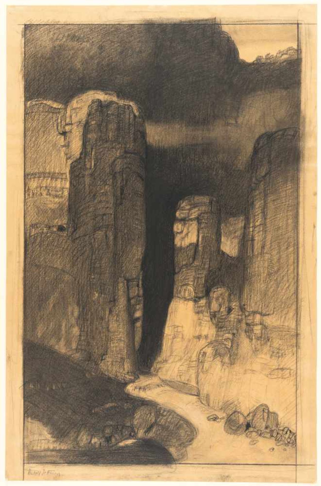 Rudolf Jettmar1869 Zawodzie bei Krakau - Wien 1939Felslandschaft (Am Tor der Unterwelt)Kreide auf - Image 2 of 3