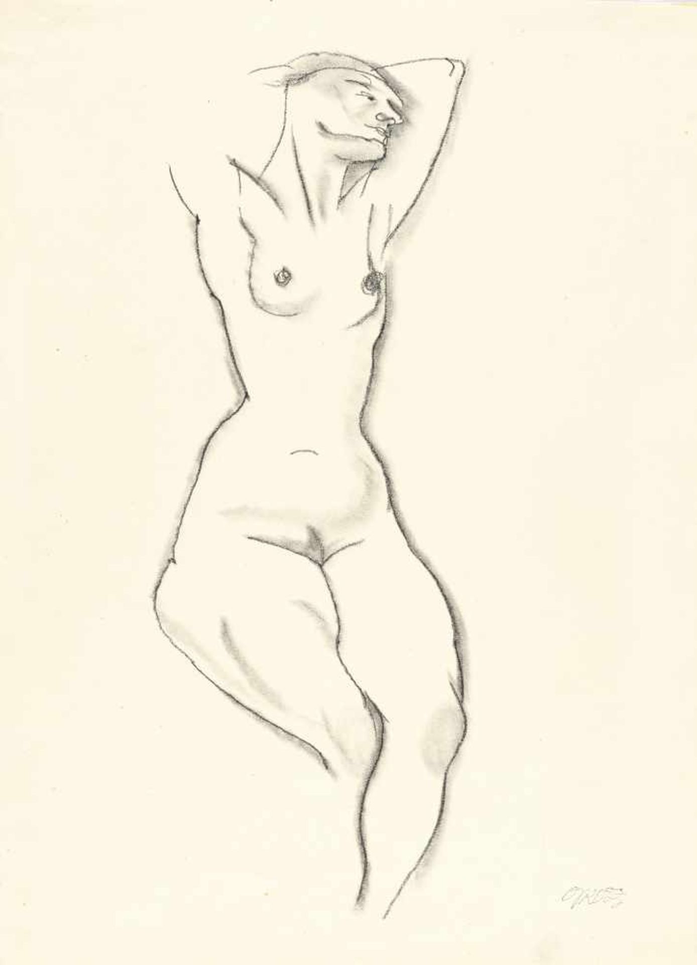 George Grosz1893 - Berlin - 1959Sitzender weiblicher Akt mit erhobenen ArmenBleistift, teils