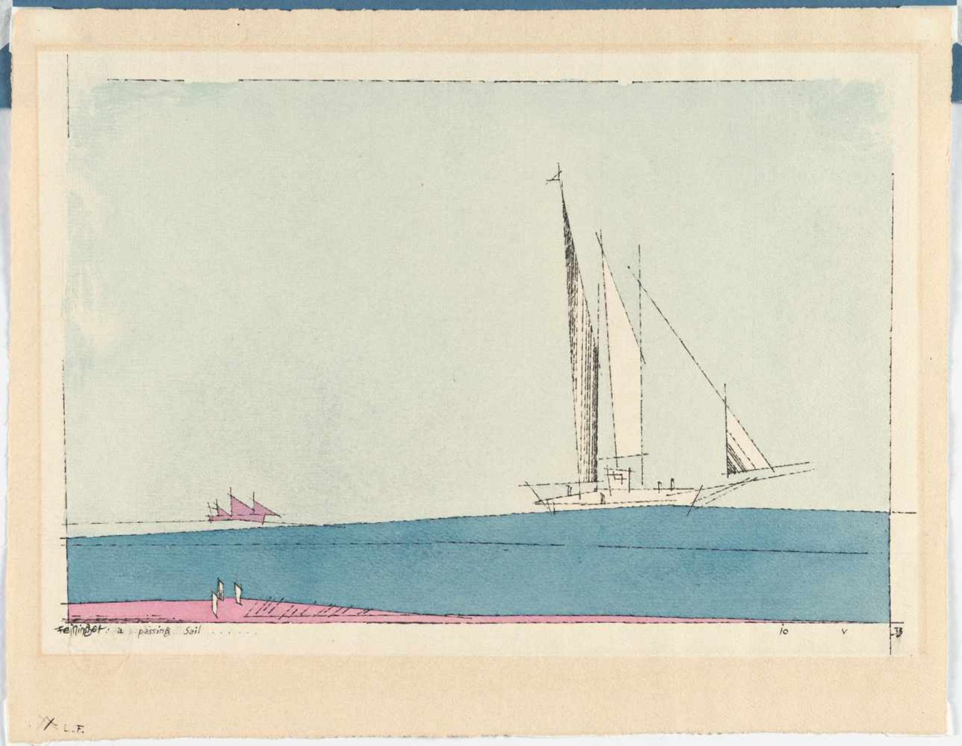 Lyonel Feininger1871 - New York - 1956„a passing Sail“Aquarell und Tusche auf Bütten von Hahnemühle. - Image 2 of 3