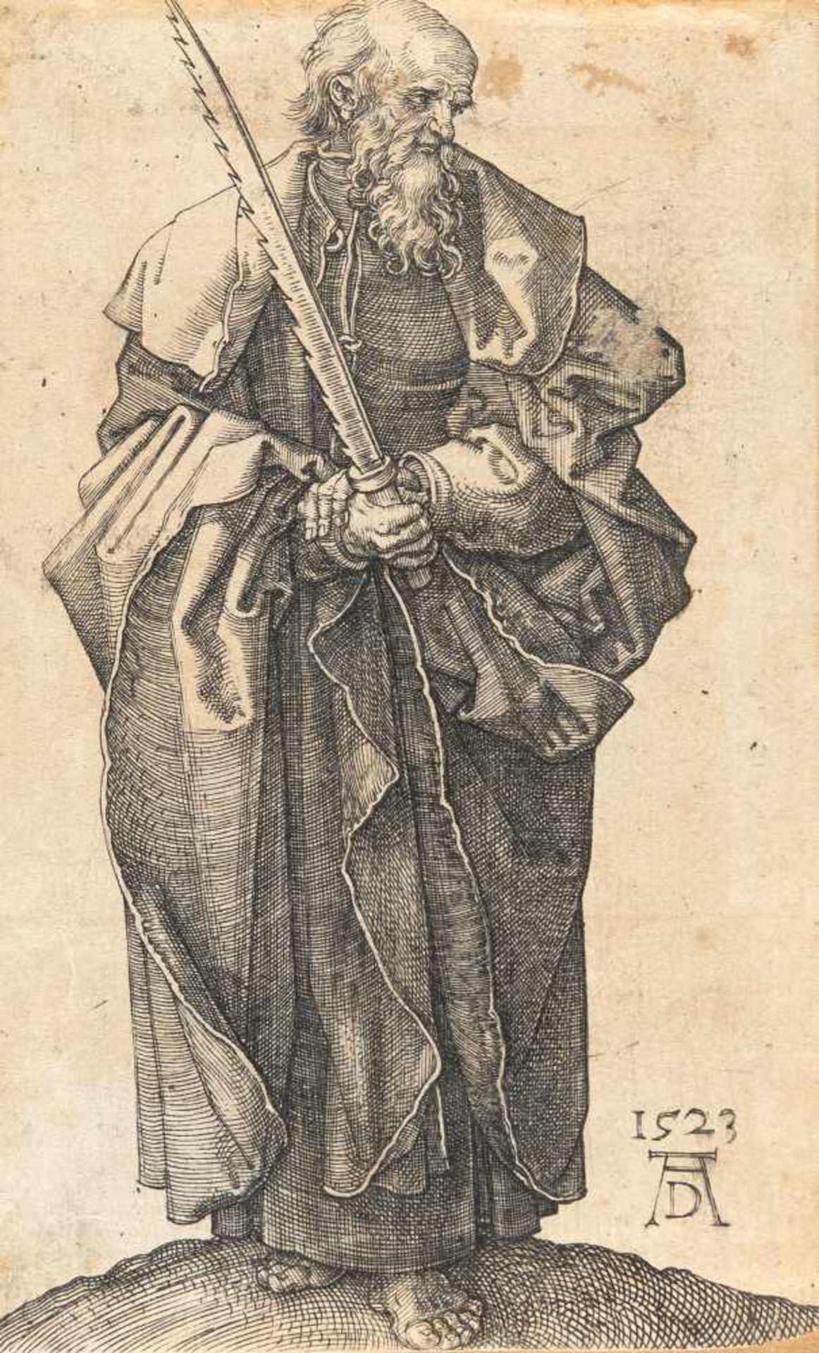 Albrecht Dürer1471 - Nuremberg - 1528Der Apostel SimonKupferstich auf Bütten. (1523). 11,6 x 7,2