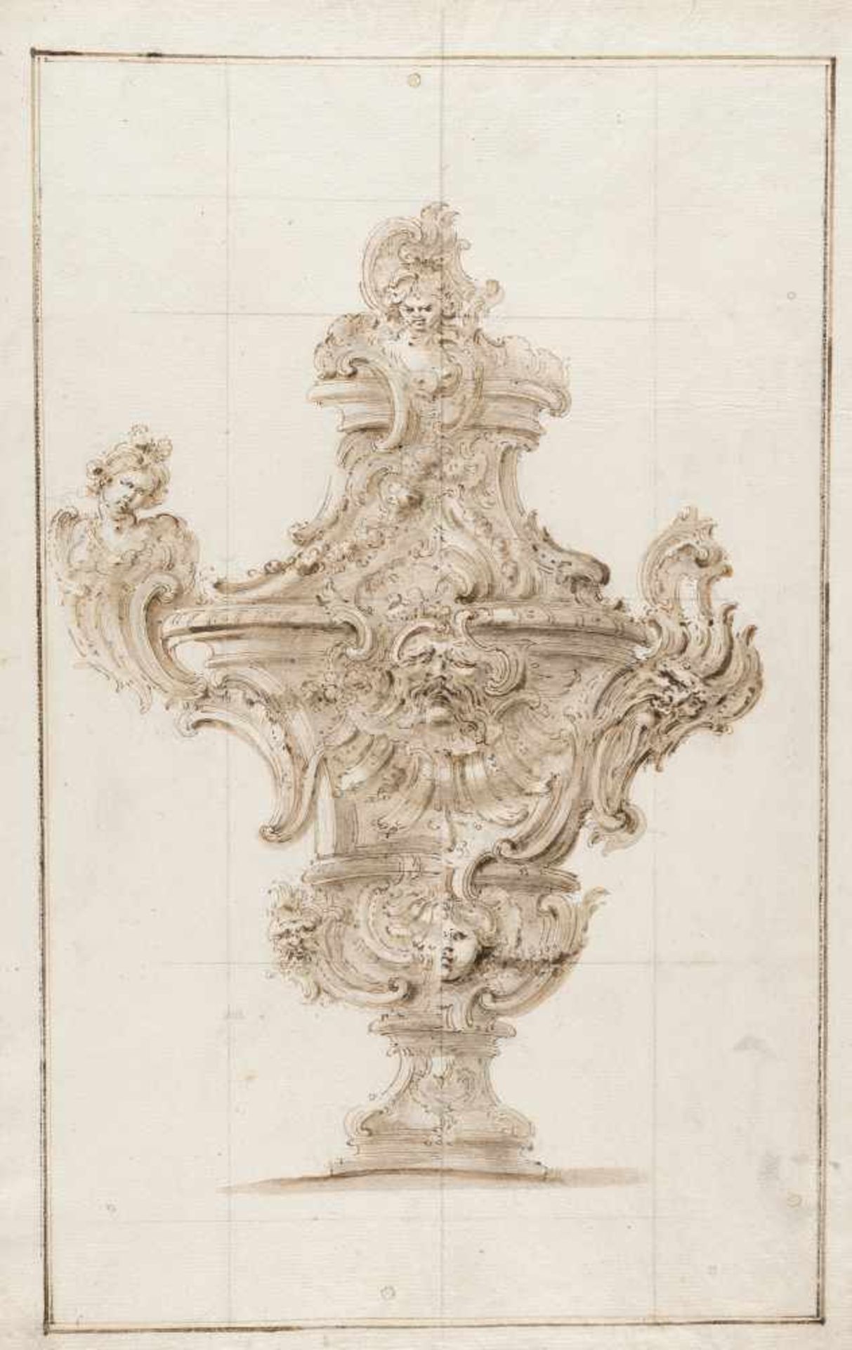 Giovanni Bettati1700 - Rome (?) - 1777Entwurf für eine Vase mit GroteskenPinsel und Feder in - Bild 2 aus 2