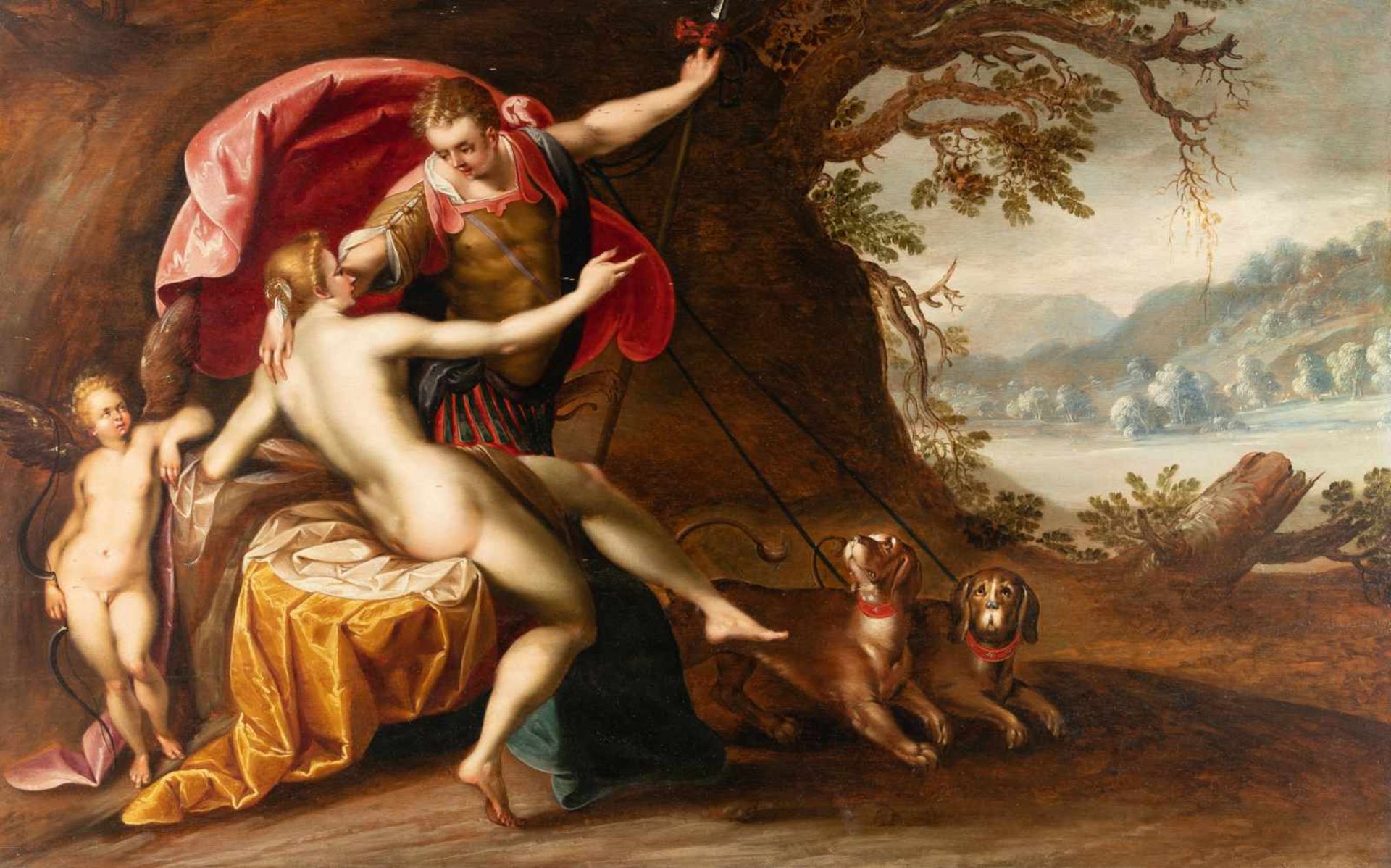 Nach Hans Von Aachen1552 Cologne - Prague 1615Venus und AdonisÖl auf Holz. (Um 1600–1630). 66 x