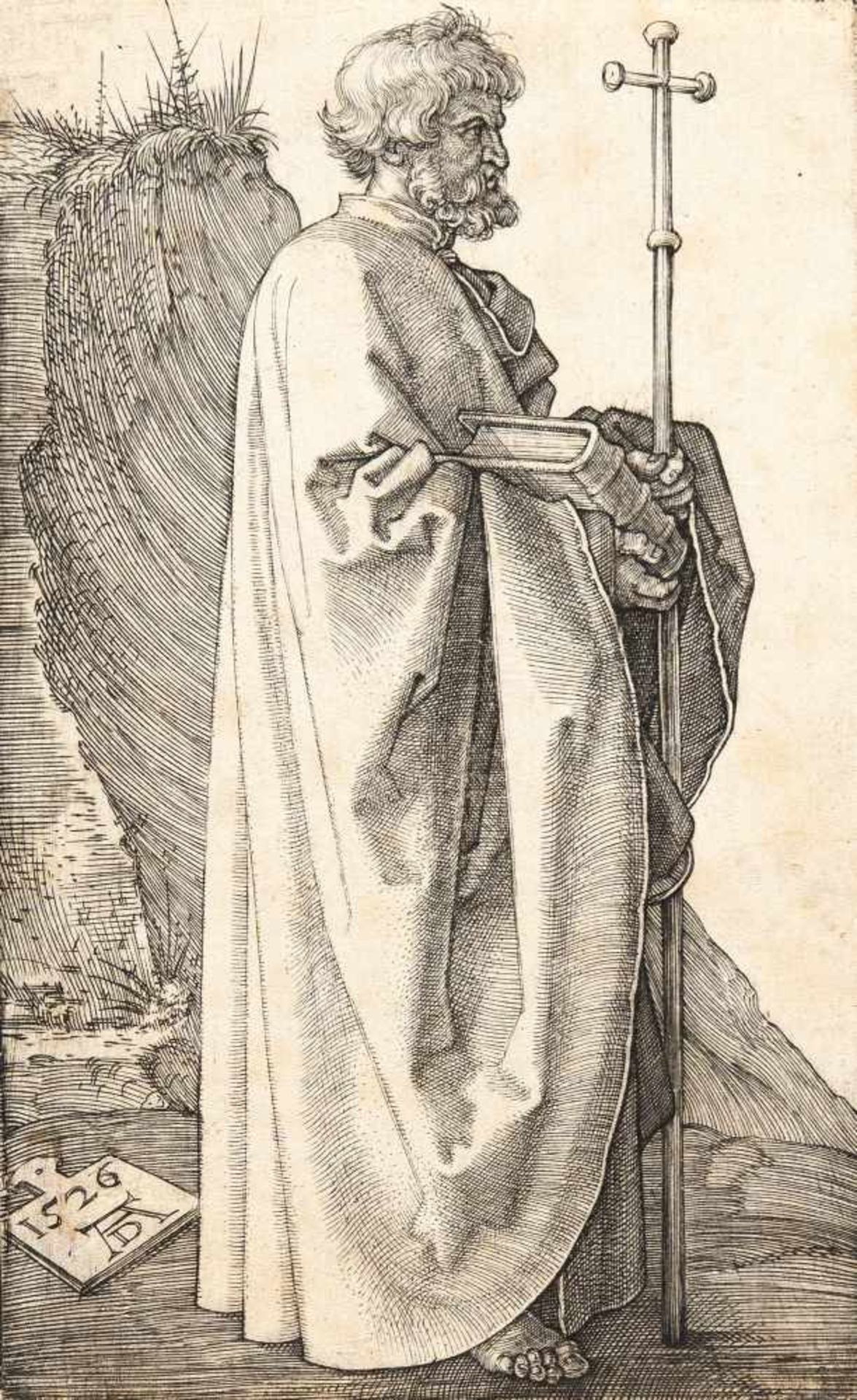 Albrecht Dürer1471 - Nuremberg - 1528Der Apostel PhilippusKupferstich auf feinem Bütten. (1526). - Image 2 of 2