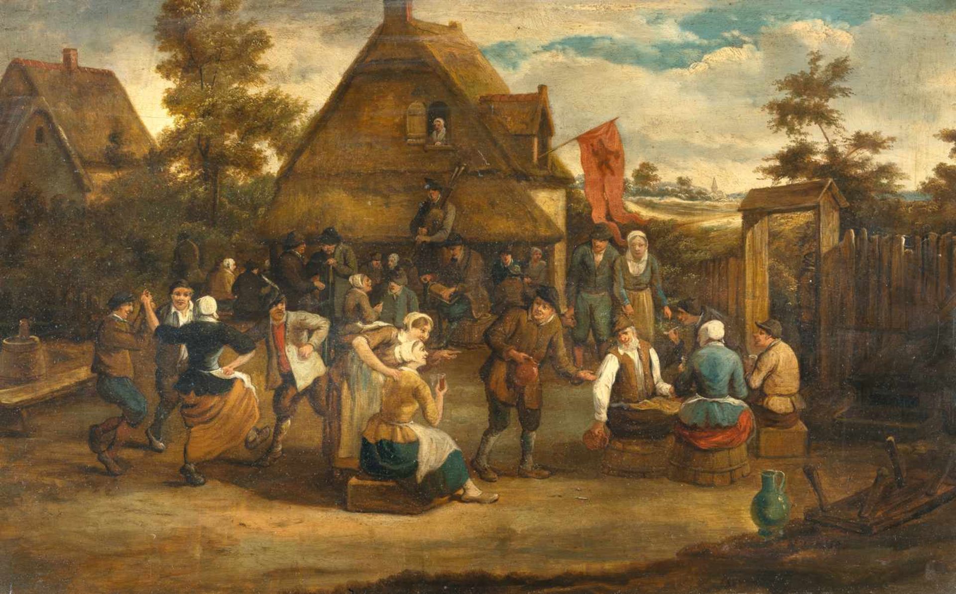 David Teniers D. J. (Nachfolge)1610 Antwerp - Brussels 1690Zechende und tanzende Bauern vor einem