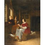 Pieter Cornelisz. Van Slingelandt (Umkreis)1640 - Leiden - 1691Interieur mit Spitzenklöpplerin und