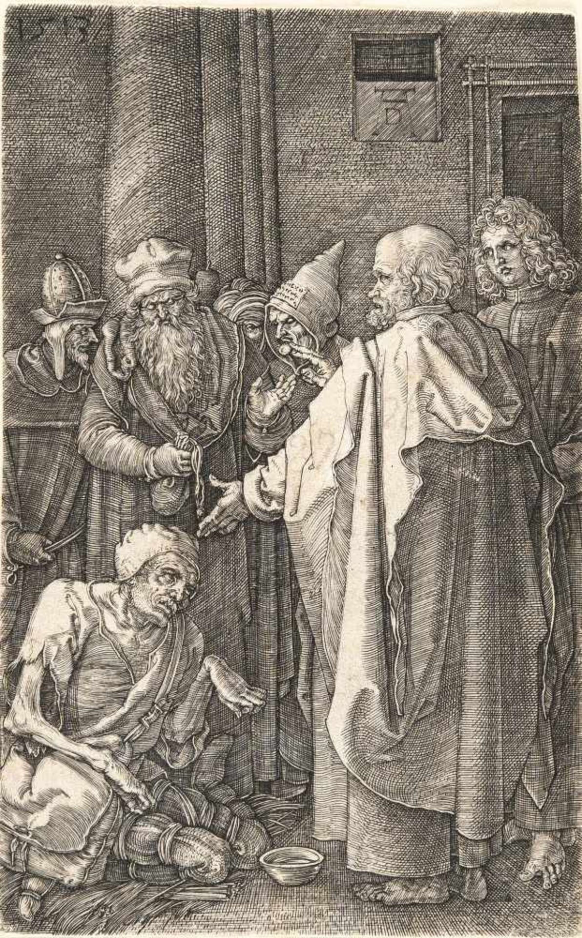 Albrecht Dürer1471 - Nuremberg - 1528Petrus und Johannes heilen den LahmenKupferstich auf Bütten. (