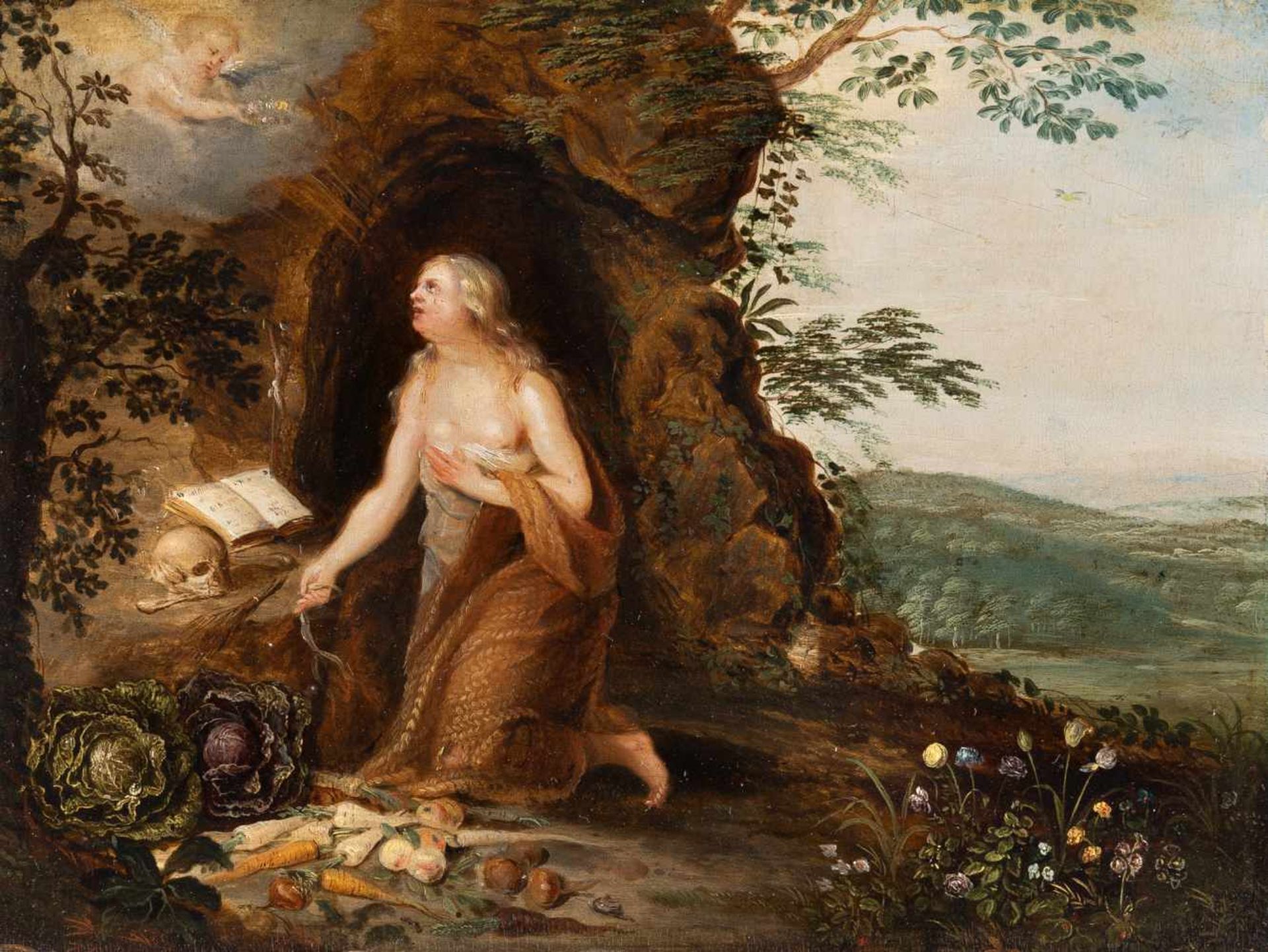 FlämischDie büßende Maria MagdalenaÖl auf Holz. (17. Jh.). 20 x 26,5 cm. Provenienz: Privatbesitz,