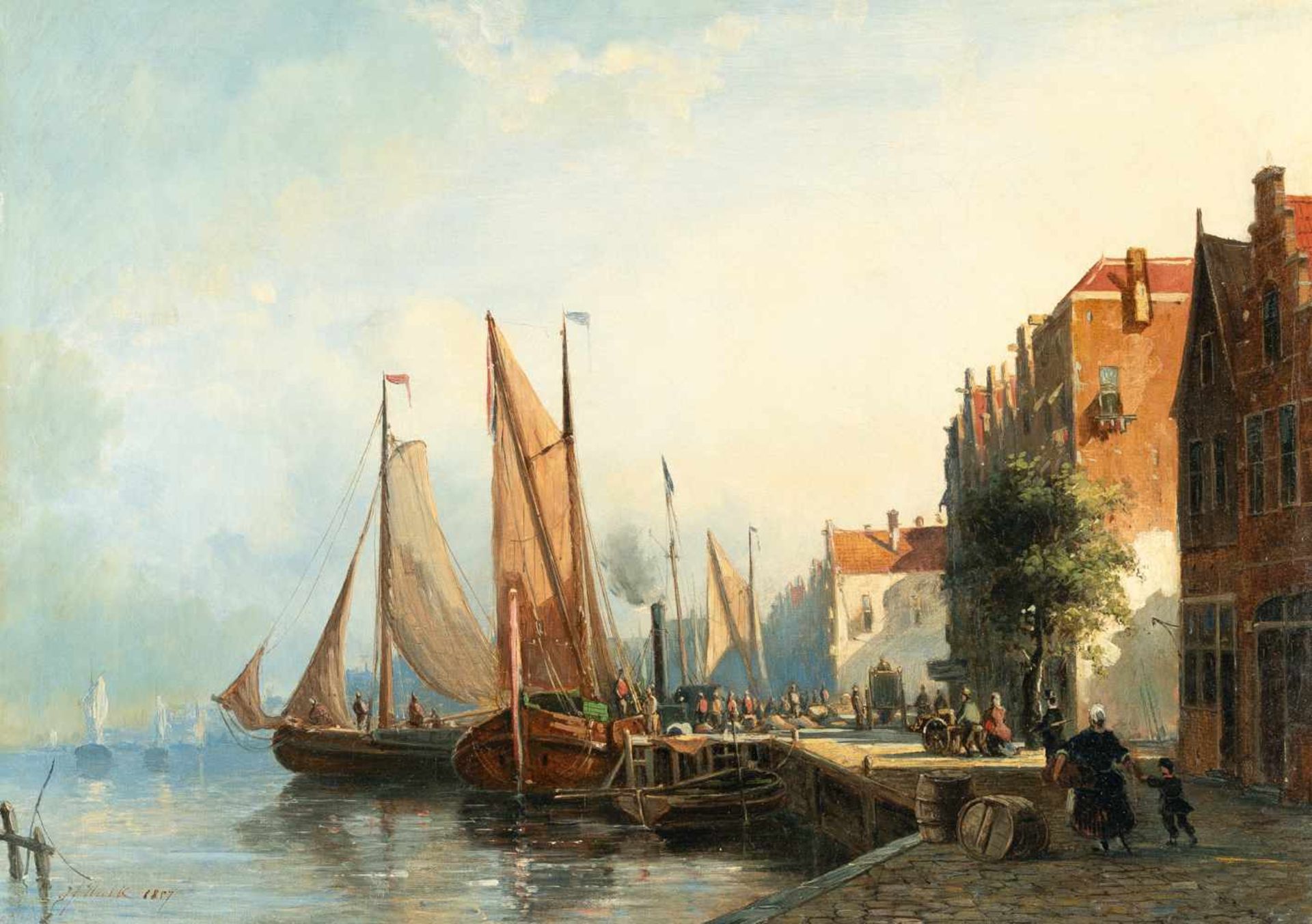 Johannes Frederik Hulk D. Ä.1829 Amsterdam - Haarlem 1911Der Hafen in DordrechtÖl auf Leinwand.