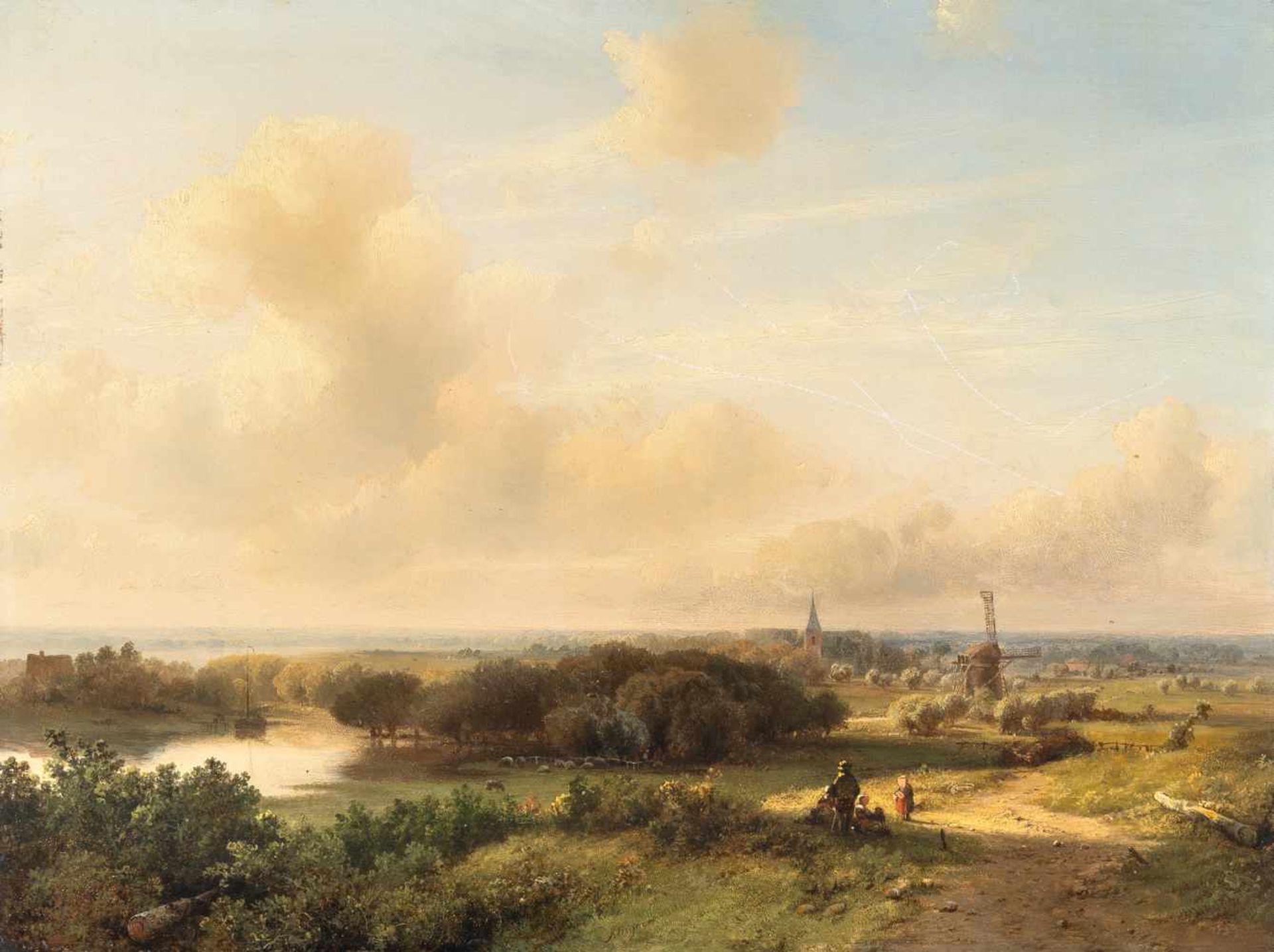 Pieter Lodewijk Francisco Kluyver1816 - Amsterdam - 1900Holländische Landschaft mit WindmühleÖl