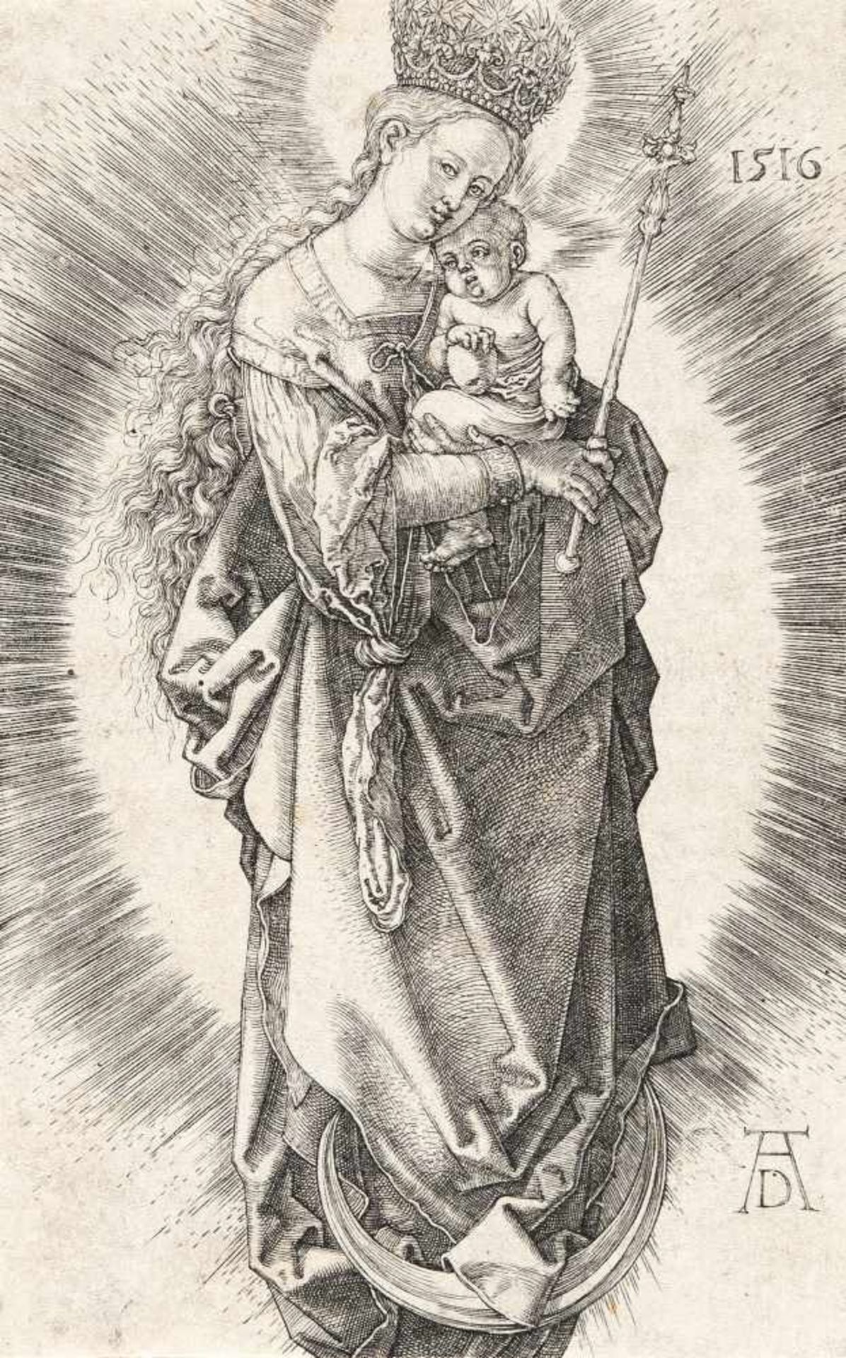 Albrecht Dürer1471 - Nuremberg - 1528Maria mit Zepter und SternenkroneKupferstich auf Bütten. ( - Bild 2 aus 2