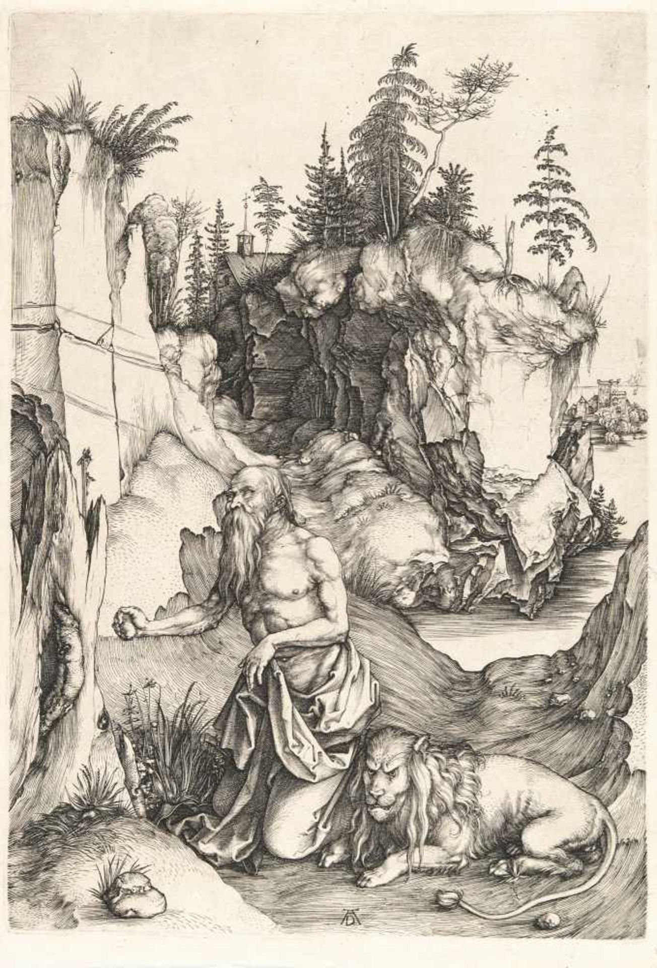 Albrecht Dürer1471 - Nuremberg - 1528Der heilige Hieronymus in der WüsteKupferstich auf Bütten. (