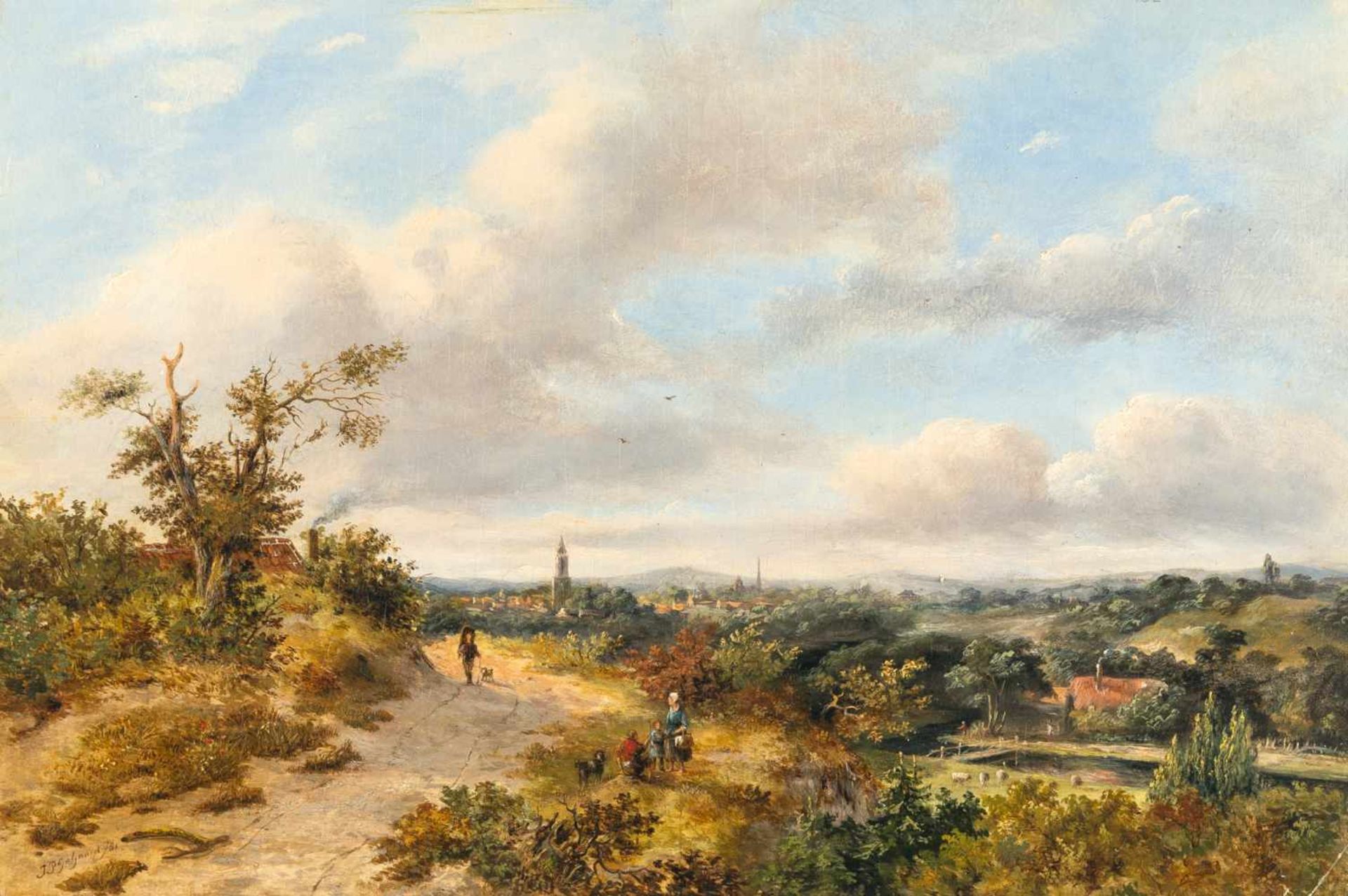 Johannes Philippus Galjaard1812 - Utrecht - 1867Holländische Landschaft Öl auf Holz. (18)51. 30,5