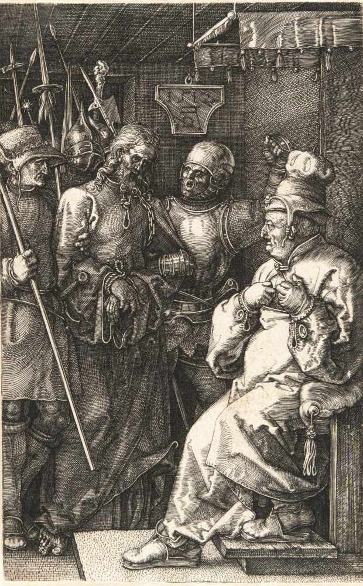 Albrecht Dürer1471 - Nuremberg - 1528Christus vor KaiphasKupferstich auf Bütten. (1512). 11,7 x 7,