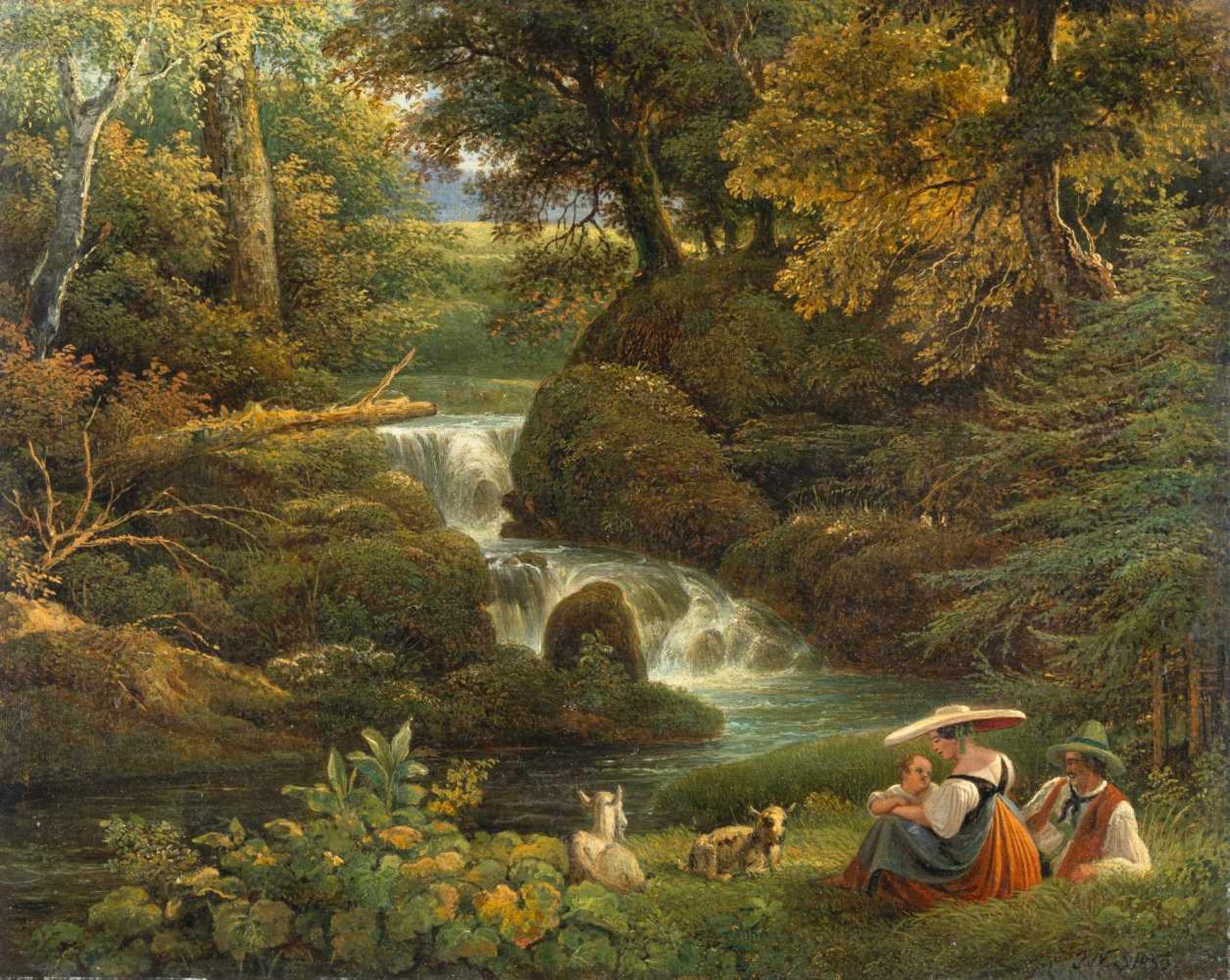 Johann Nepomuk Schödlberger1779 - Vienna - 1853Junge Familie an einem Waldbach ruhendÖl auf