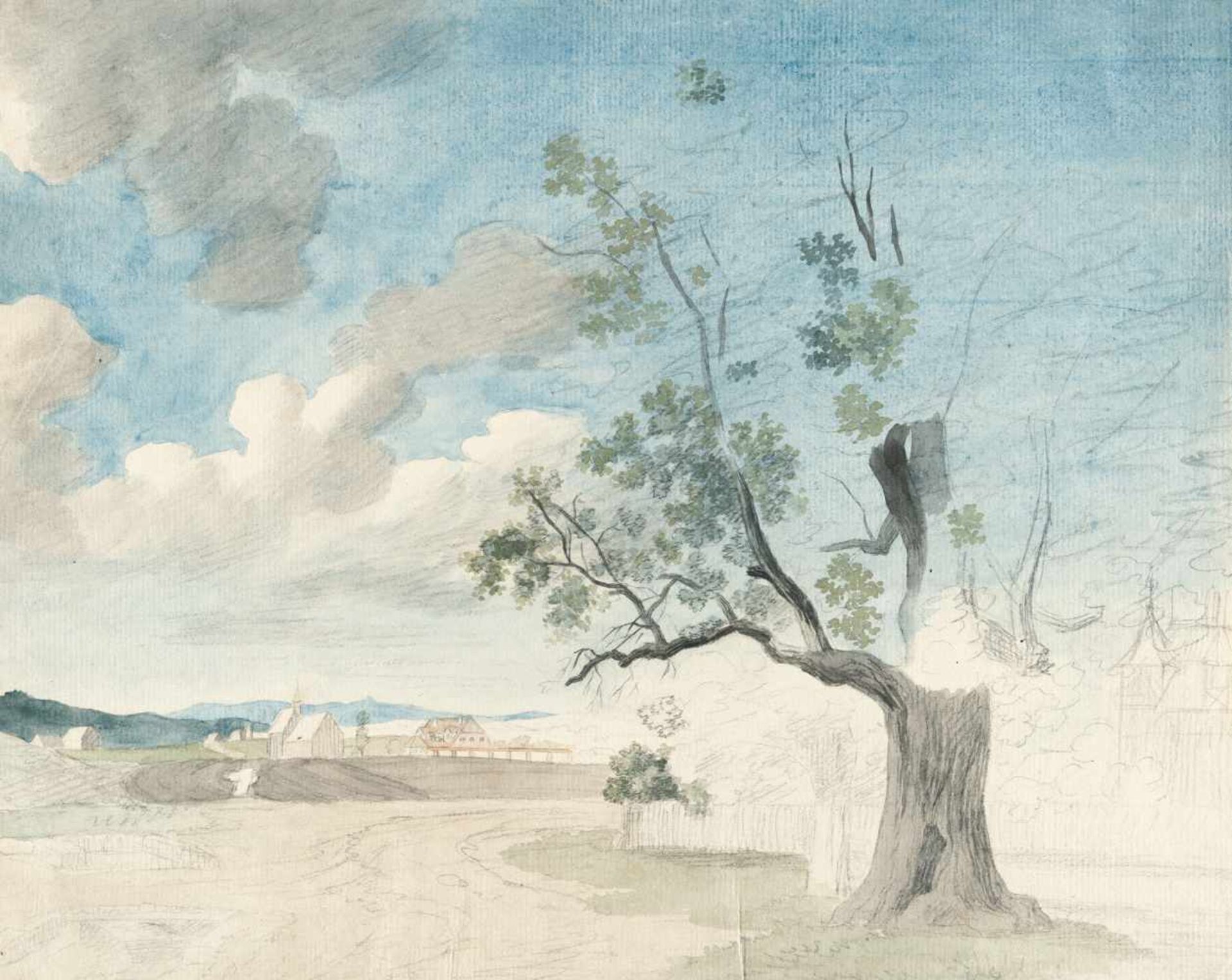 Eugen Napoleon Neureuther1806 - Munich - 1882Landschaft mit Baum im VordergrundAquarell über