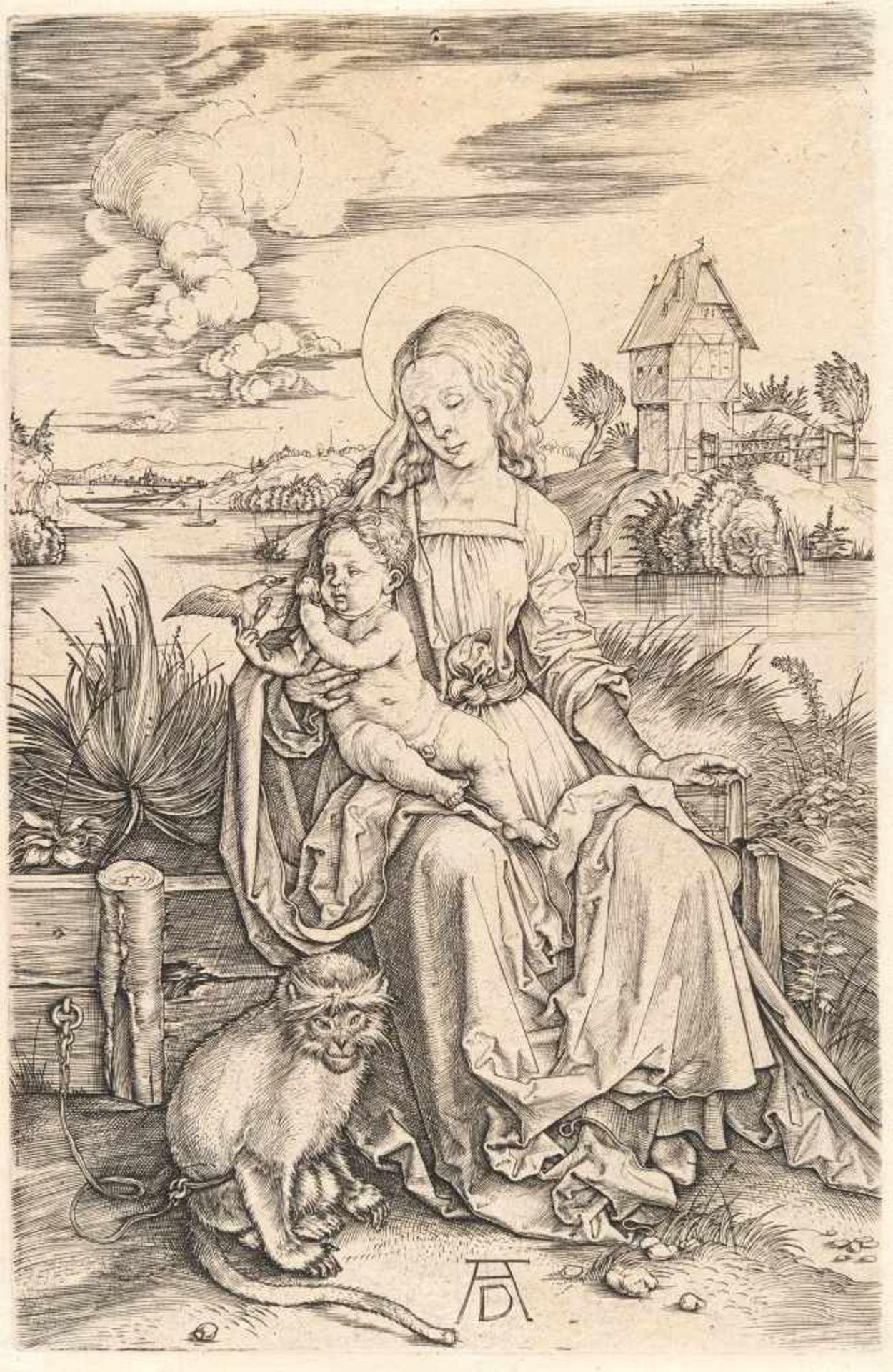 Albrecht Dürer1471 - Nuremberg - 1528Maria mit der MeerkatzeKupferstich auf Bütten mit einem - Bild 2 aus 2