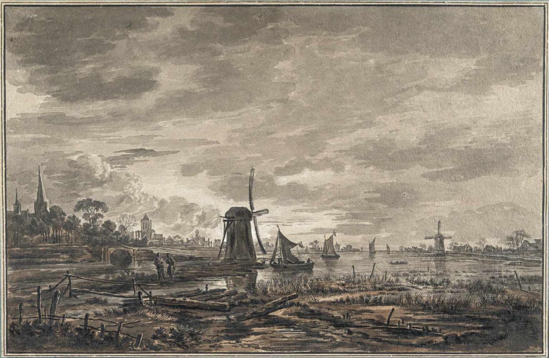 Aert Van Der Neer (Nachfolge)1603 - Amsterdam - 1677Belebte Flusslandschaft mit Windmühlen und einem