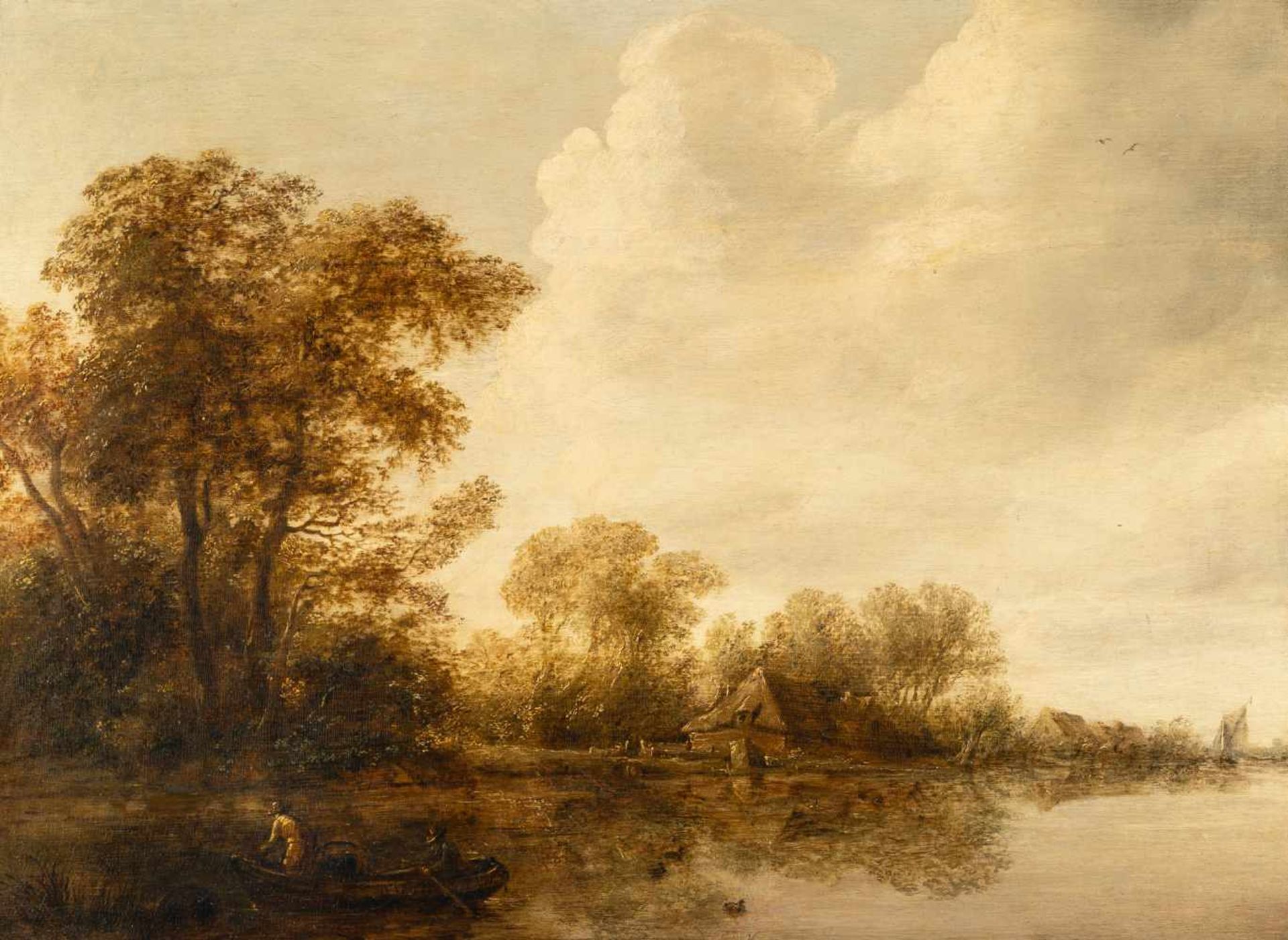 Salomon Van Ruisdael (Umkreis) 1602 Naarden - 1670 Haarlem Fischer am Fluss Öl auf Holz. 1633. 39,