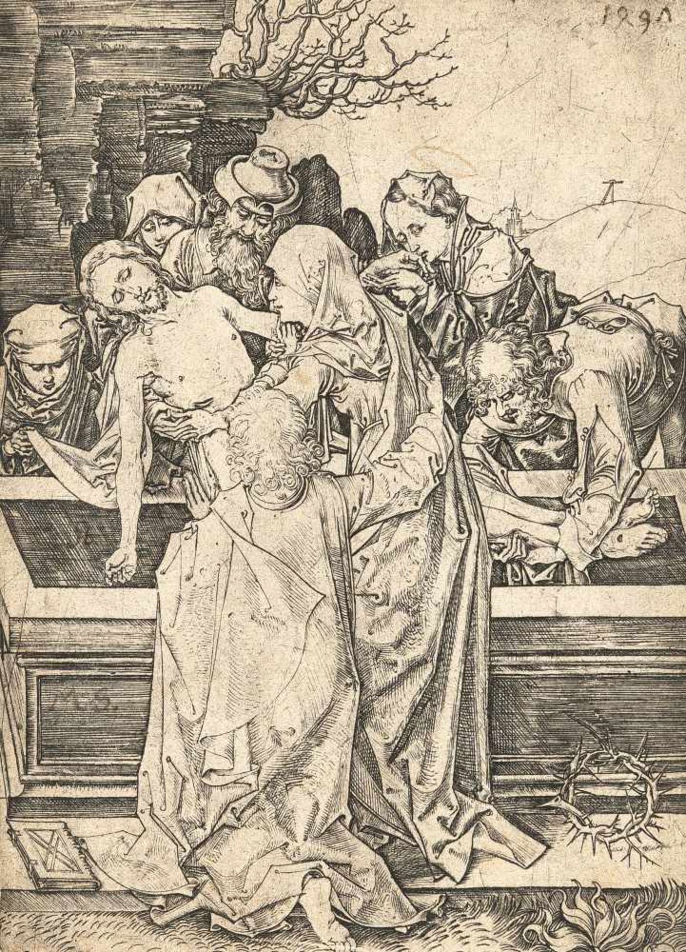 Martin Schongauerc. 1450 Colmar - Breisach 1491Die GrablegungKupferstich auf Bütten. (Um 1480). 16 x