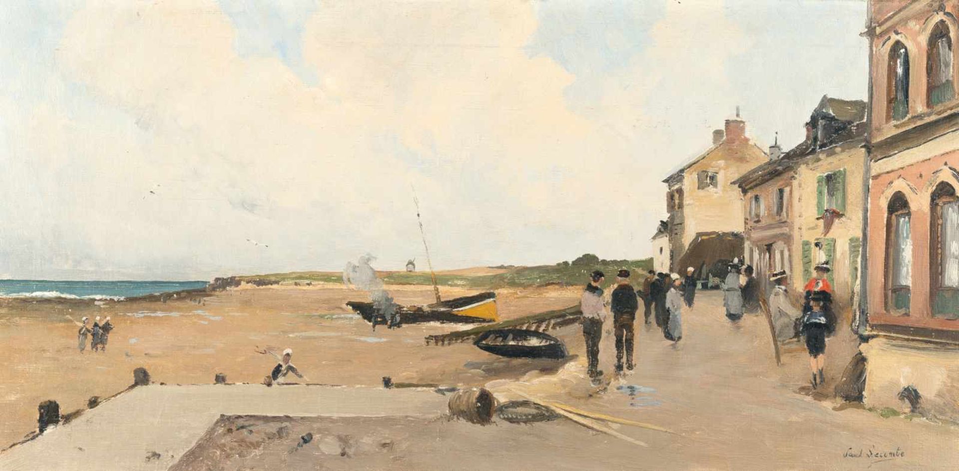 Paul Lecomte1842 - Paris - 1920Bretonische KüstenszeneÖl auf Leinwand. 31 x 63 cm. Signiert unten
