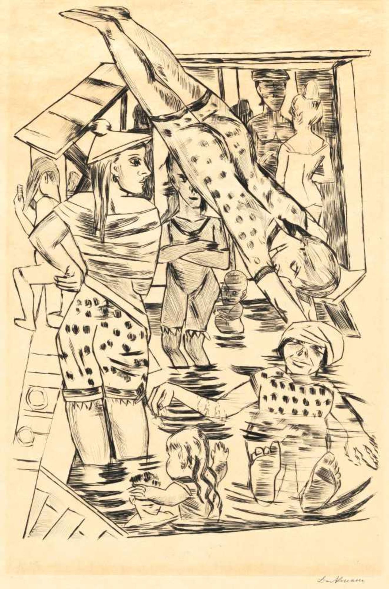 Max Beckmann1884 Leipzig - New York 1950Women bathingEtching on Japon. (1922). C. 43.5 x 28.5 cm (