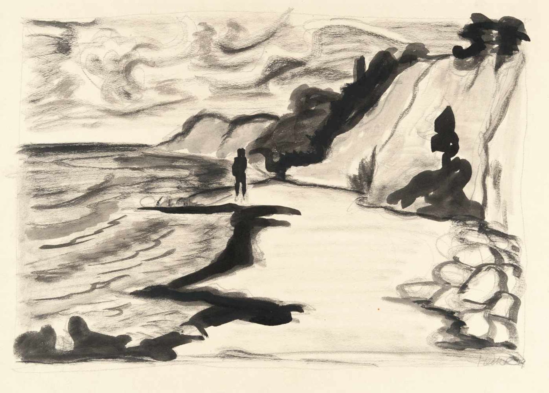 Erich Heckel1883 Döbeln/Sachsen - Radolfzell 1970Coastal landscapeBrush and ink and pencil on