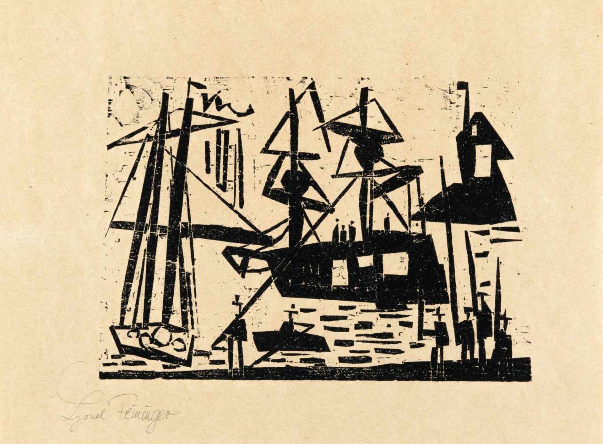 Lyonel Feininger1871 - New York - 1956Harbour (with boats and anglers)Woodcut on slightly brownish