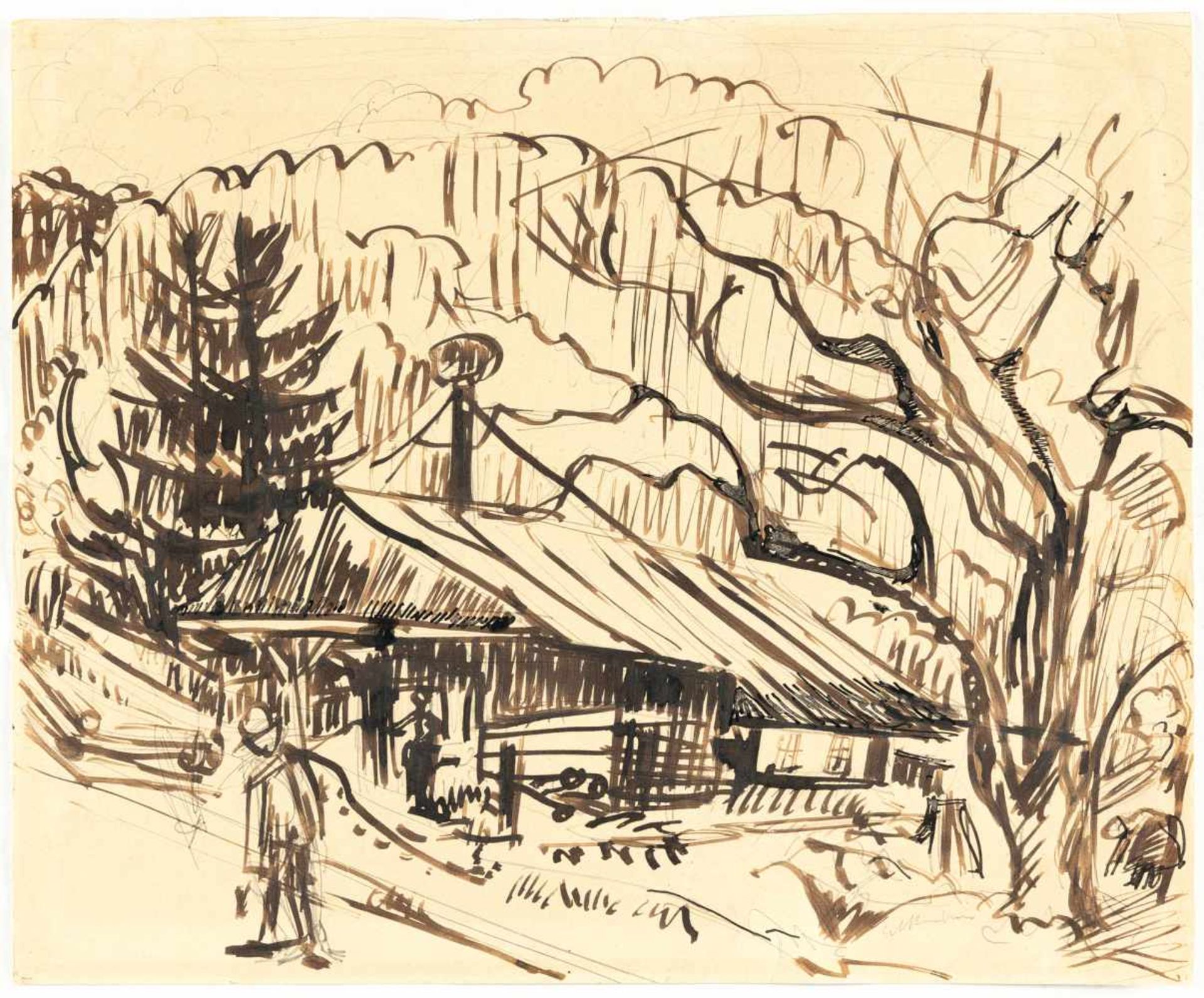 Ernst Ludwig Kirchner1880 Aschaffenburg - Frauenkirch/Davos 1938On the pasture (Stafelalp)Indian ink - Bild 3 aus 4