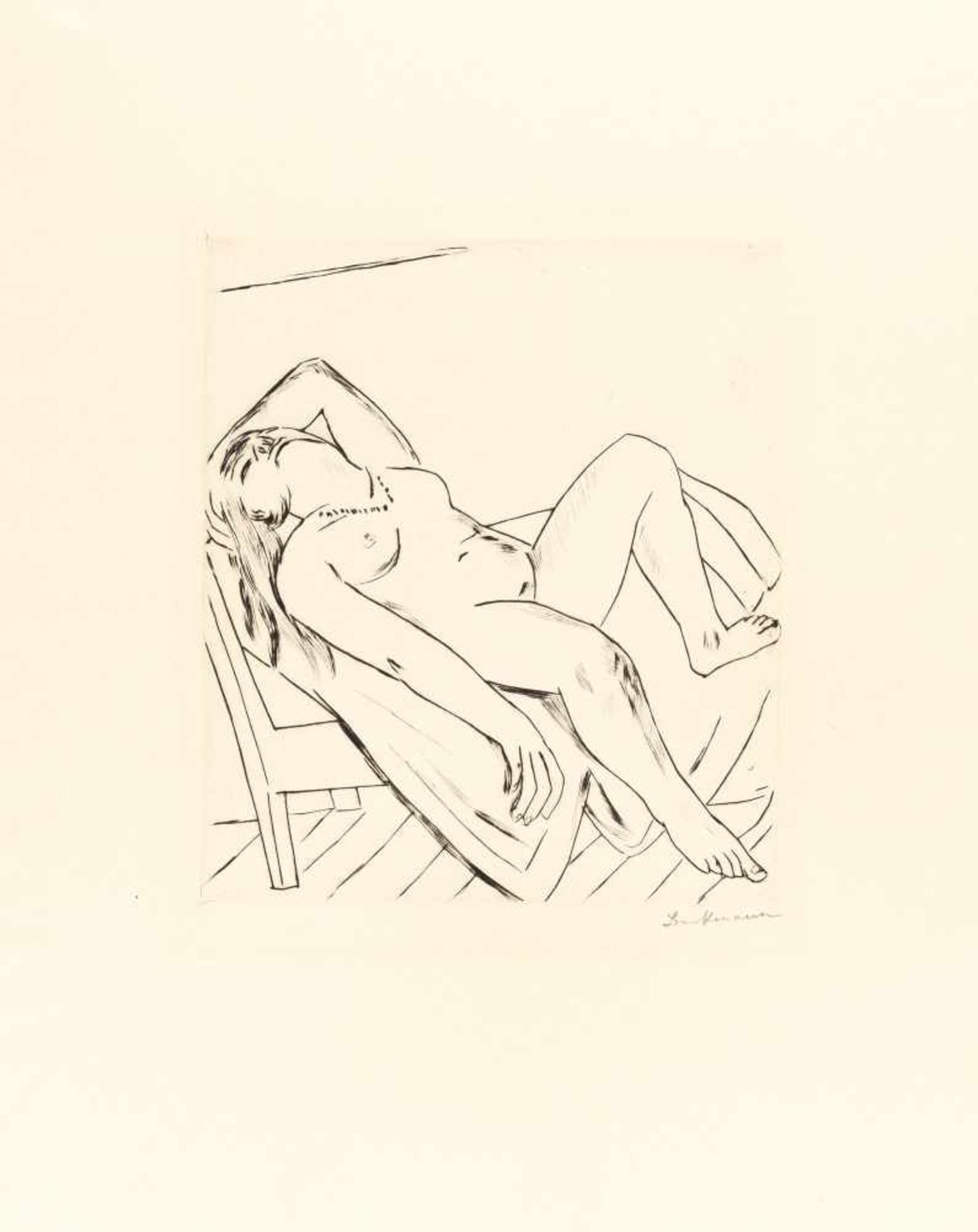 Max Beckmann1884 Leipzig - New York 1950Reclining figureDrypoint etching on cream Japon. (1922).