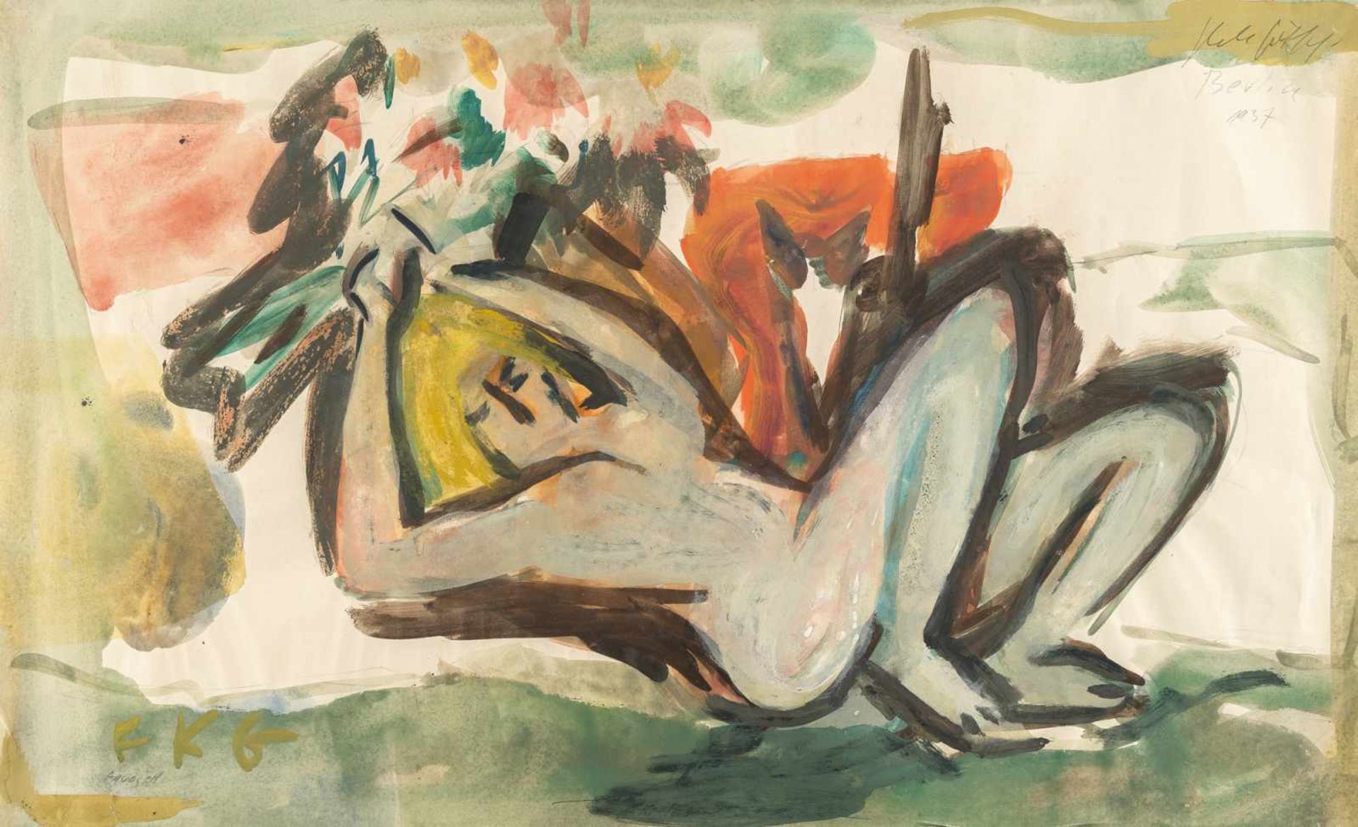 Friedrich Karl Gotsch1900 Pries bei Kiel - Schleswig 1984Reclining nude with catWatercolour,