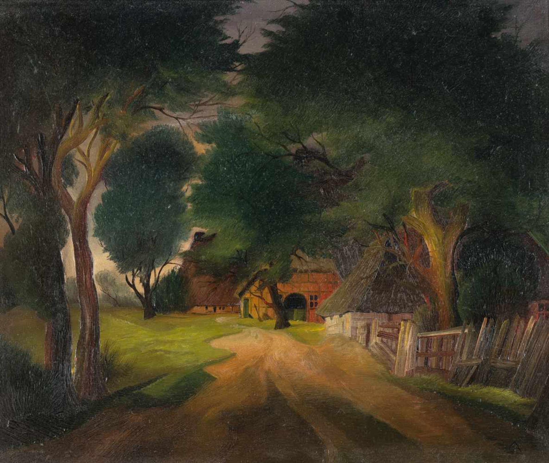 Christian Arnold1889 Fürth - Bremen 1960Village street in FischerhudeOil on cardboard. (1928-35). C.