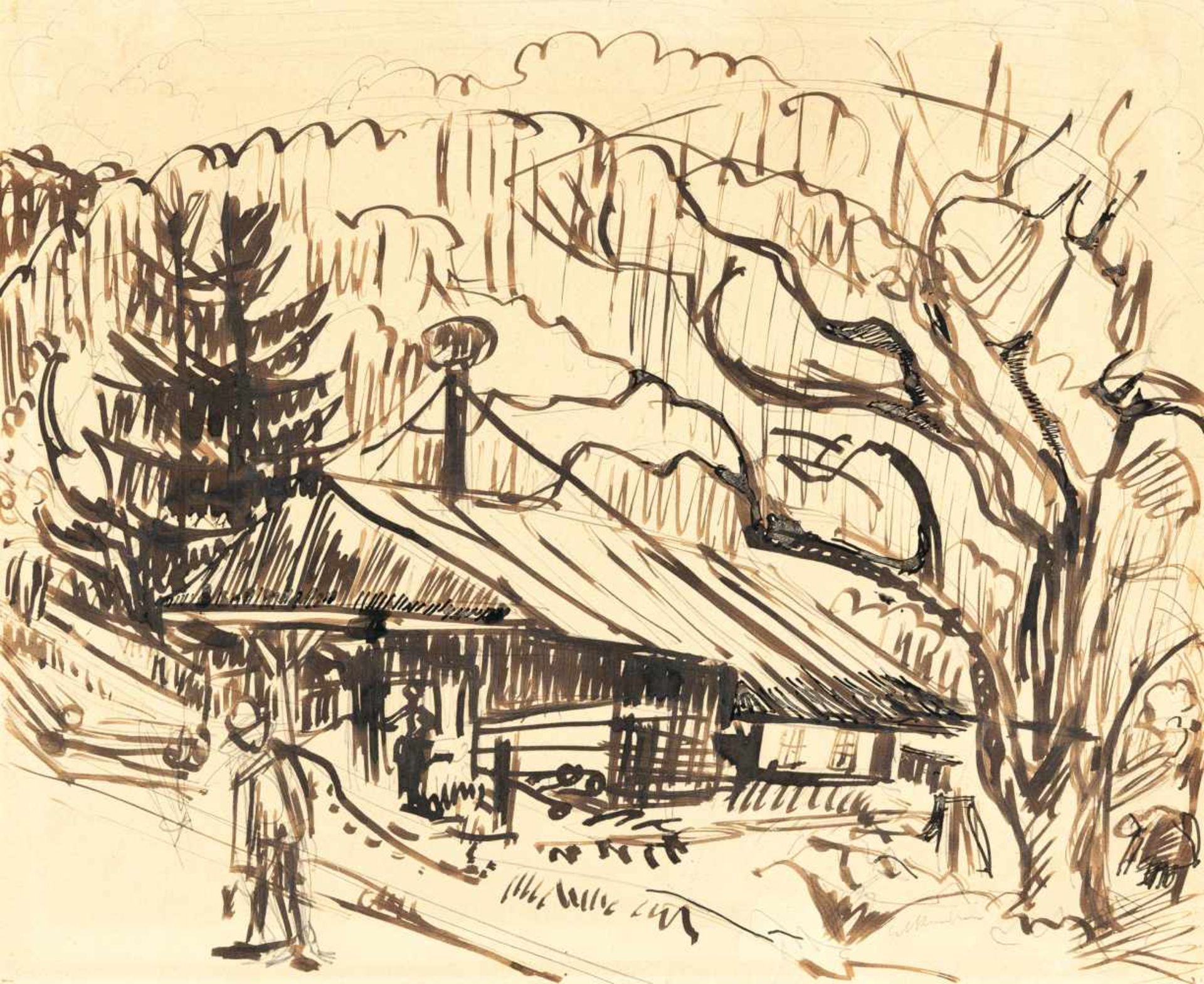 Ernst Ludwig Kirchner1880 Aschaffenburg - Frauenkirch/Davos 1938On the pasture (Stafelalp)Indian ink - Bild 2 aus 4