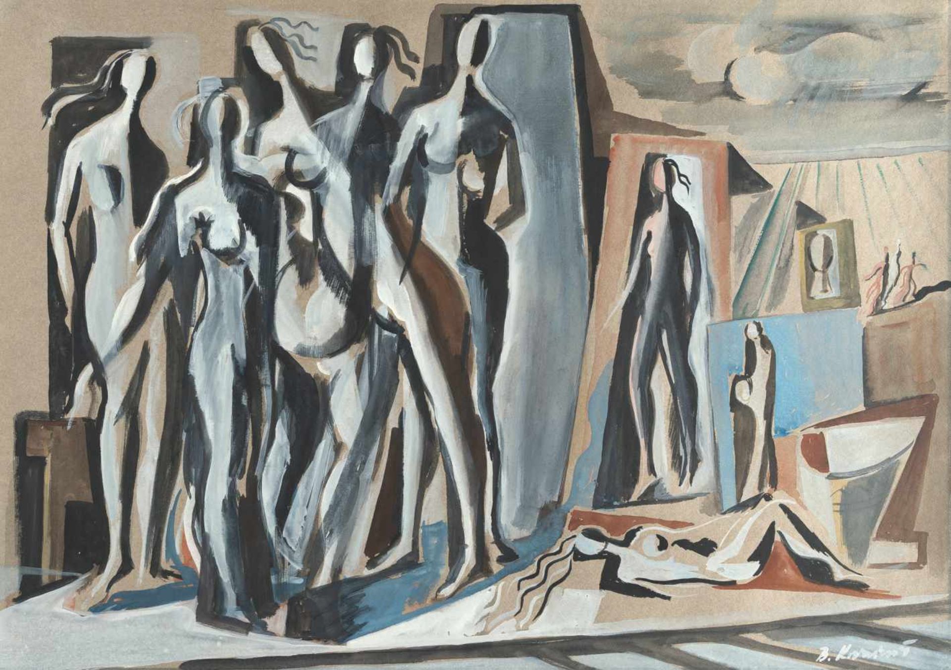 Bruno Krauskopf1892 Marienburg - Berlin 1960Figural compositionGouache on greyish blue paper. C.