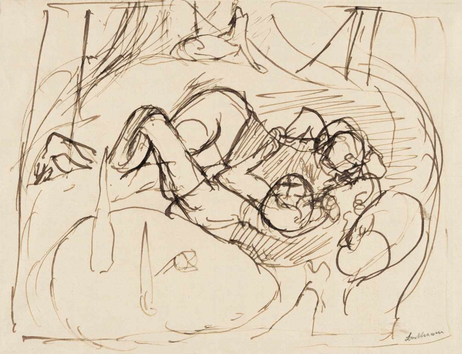 Max Beckmann1884 Leipzig - New York 1950Brothel – Couple on the sofa IBlackish brown ink pen on
