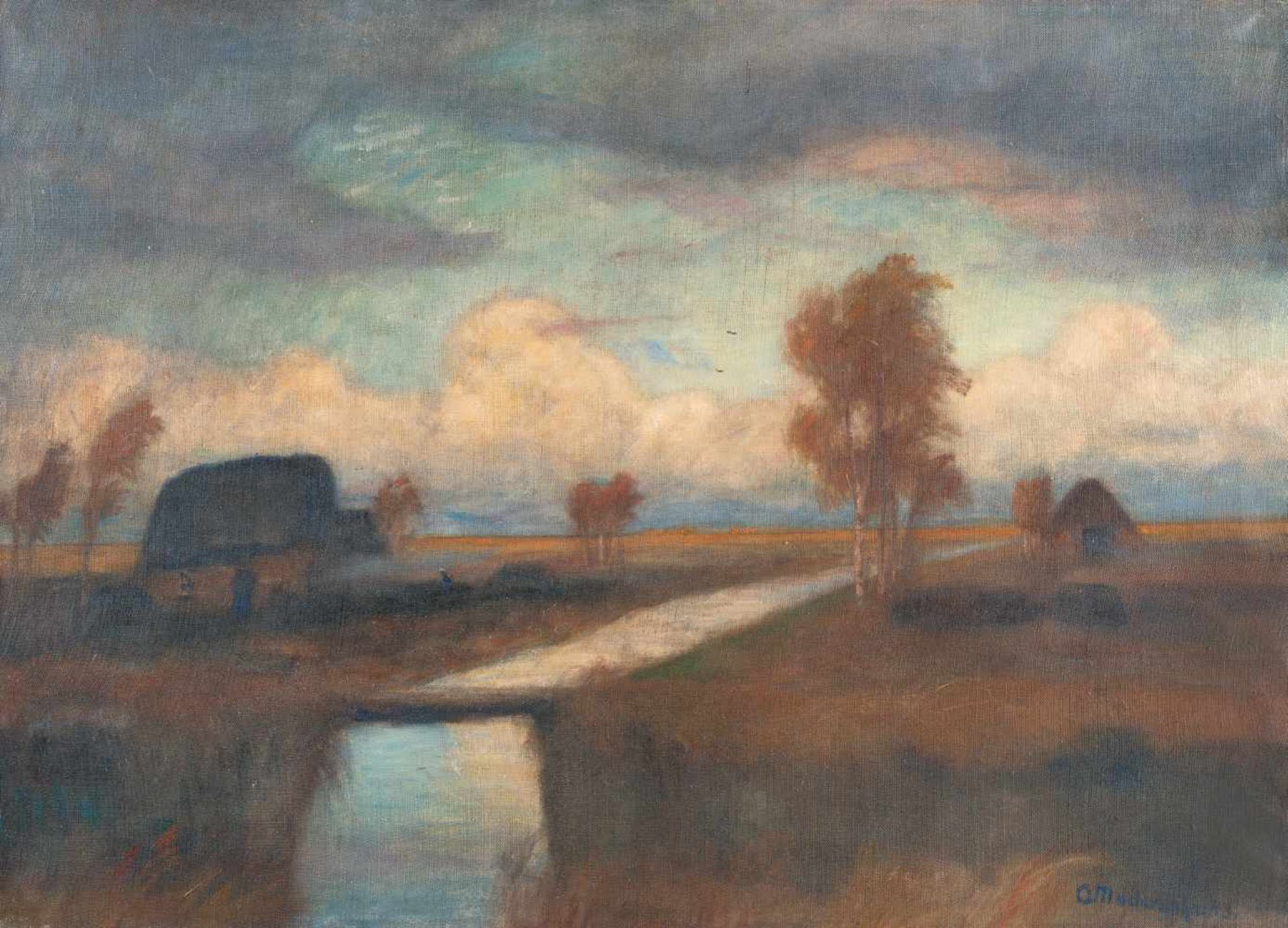 Otto Modersohn1865 Soest - Rotenburg 1943Autumn landscapeOil on thin canvas. (19)43. C. 50.5 x 70